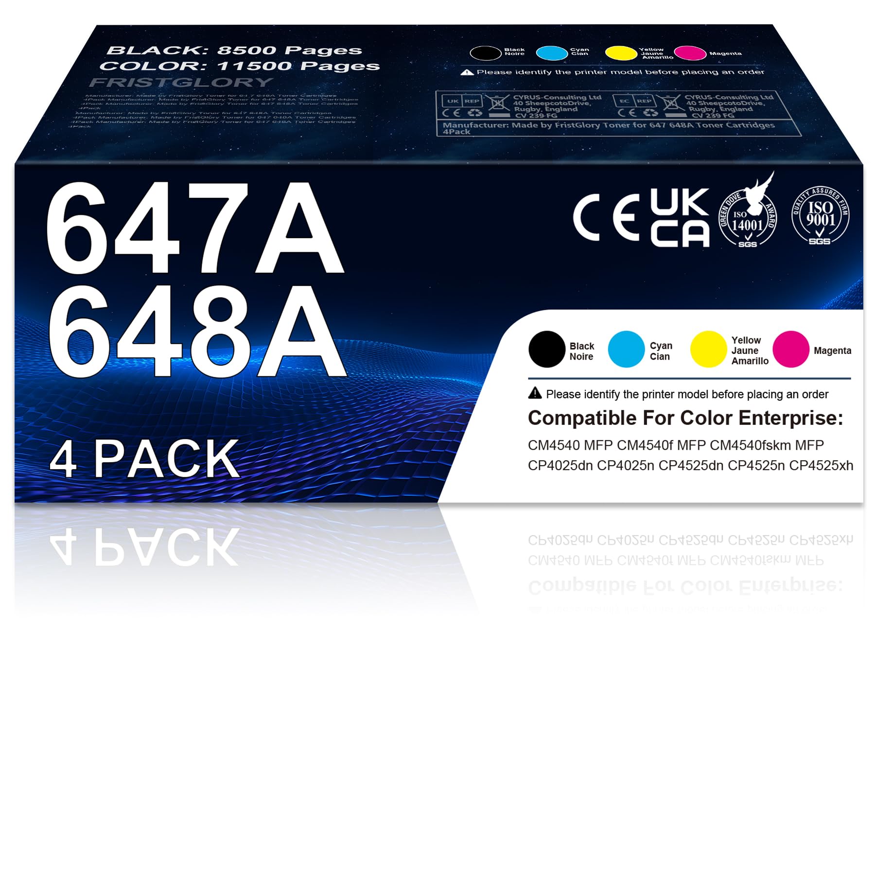 647A 648A Toner Cartridge Replacement for HP 647A CE260A HP 648A CE261A CE262A CE263A Toner Works with Color Enterprise CP4025 CM4540 MFP CP4525