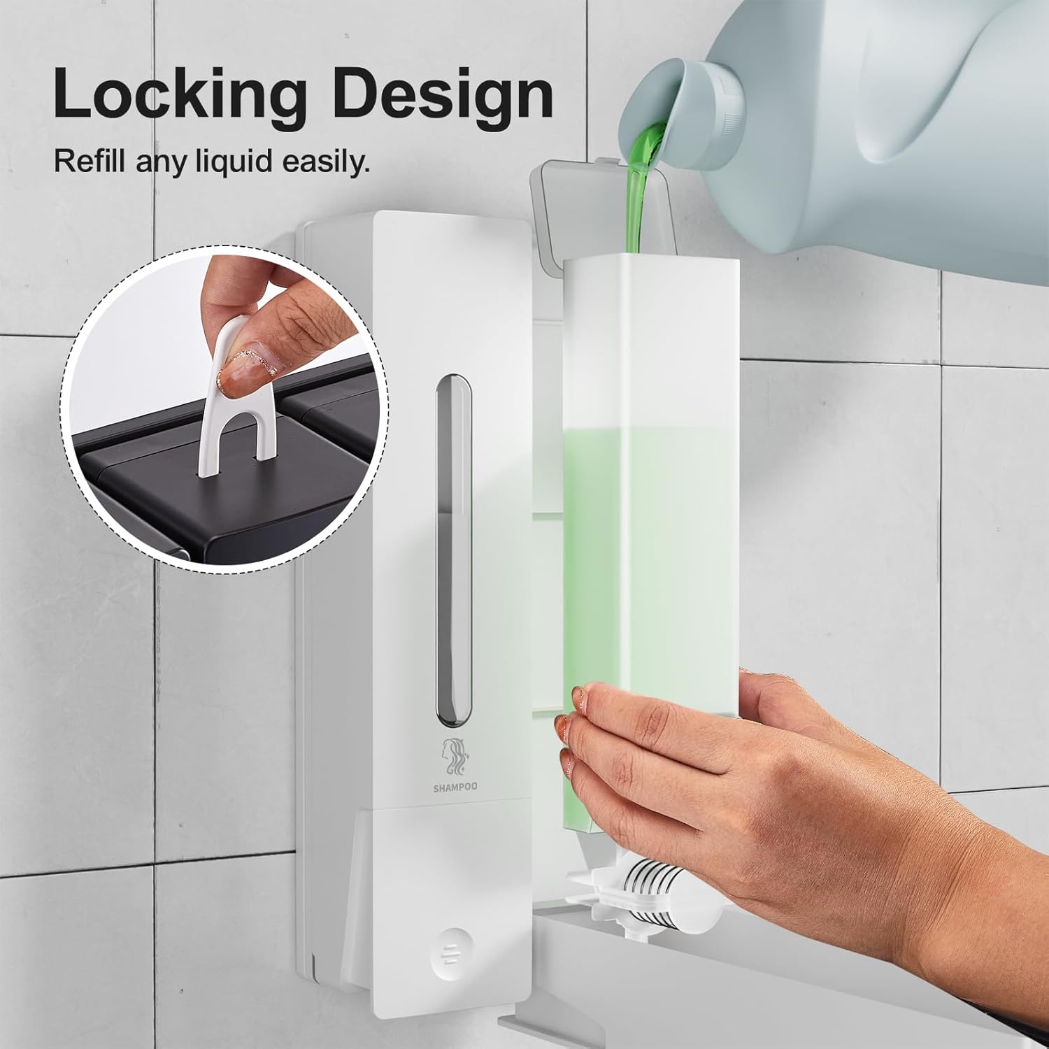 Shampoo and Conditioner Dispenser 2-Chamber Wall-Mounted Shower Soap Dispenser, No-Drill Installation, 800ML Capacity, Ideal for Bathrooms and Hotels