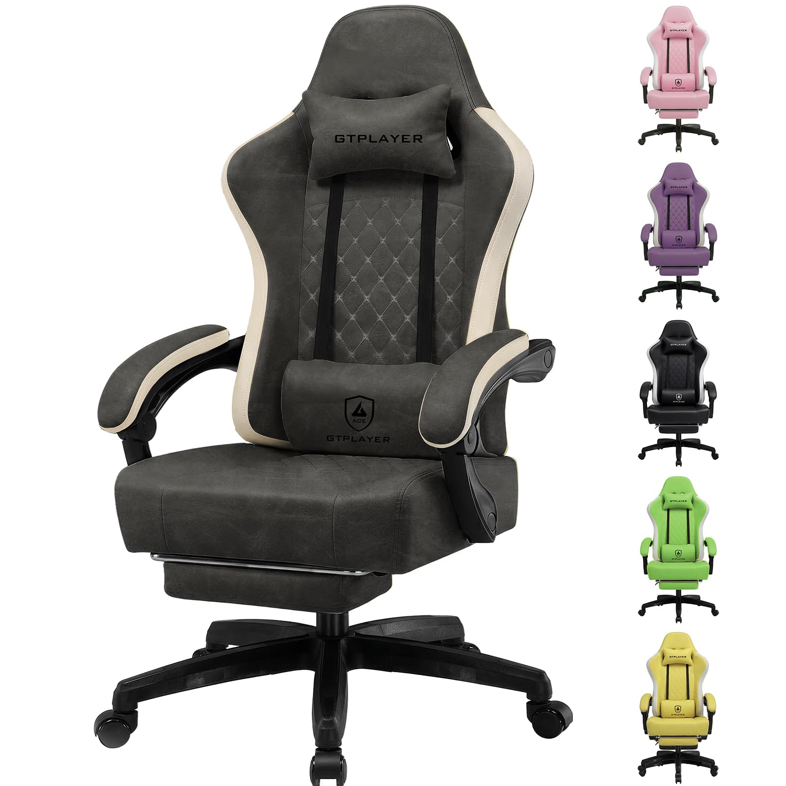 GTPLAYER Gaming Chair with Footrest, Ergonomic Computer Desk Chair with Pocket Spring Cushion Home Office High Back Support Lumbar Support Heavy Duty Wide