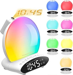HebyTinco Lichtwecker Wake Up Licht Wecker, Wecker, acht Arten von Weckklingeltönen, sieben Arten von reiner Musik zum Sch...