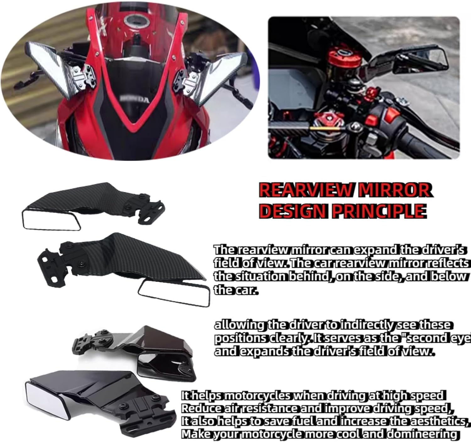 FOR CBR650R 500R 400R cbr 650 r 500 r 400 r cbr650r 500r 400r 2019-2023 2024 2025New Motorcycle Side Mirror Fixed Wing Back Mirror Adjustable Rotating Side Mirror Accessories Side Mirrors (B)