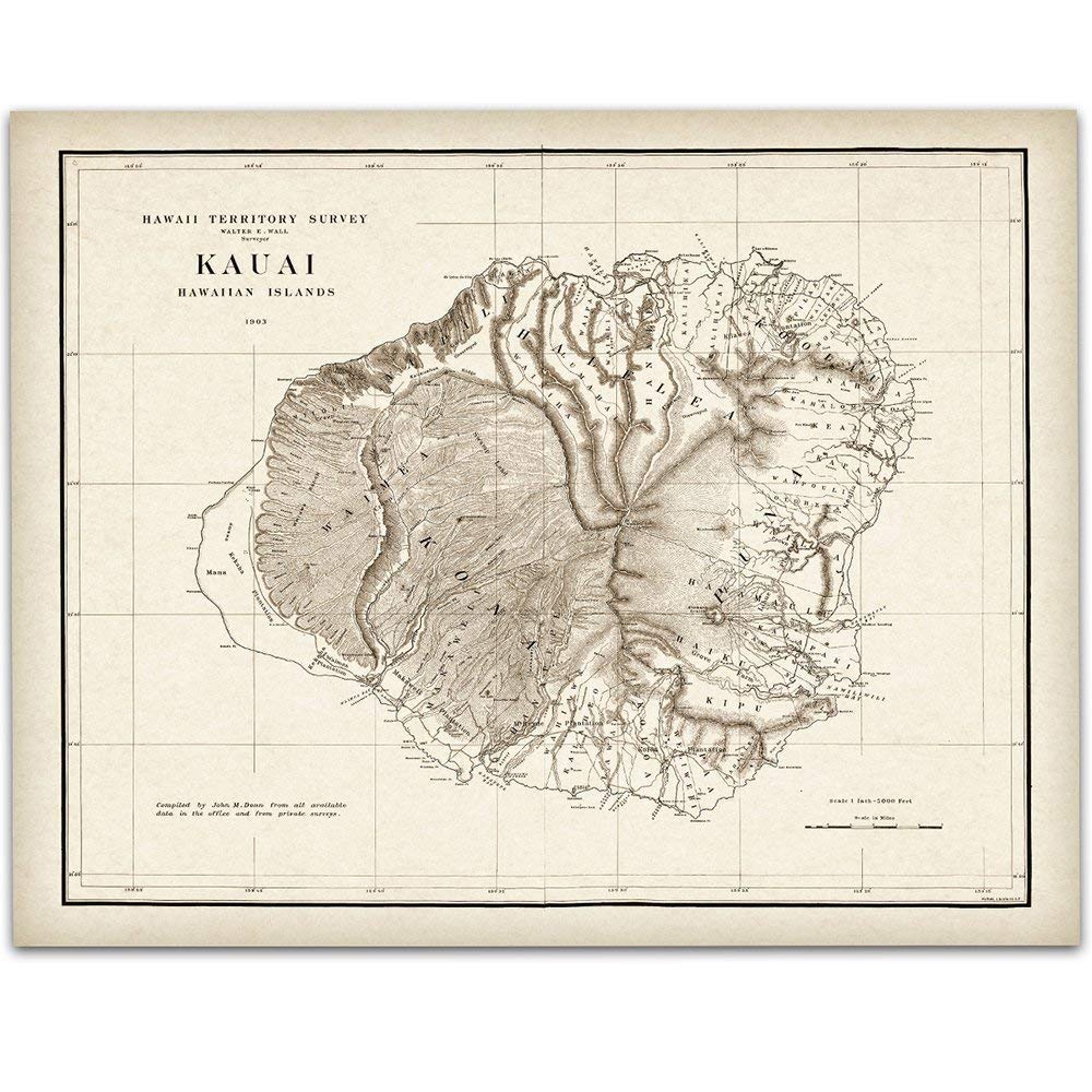 Amazon.com: Kauai Hawaii 1903 Map - 11x14 Unframed Art Print