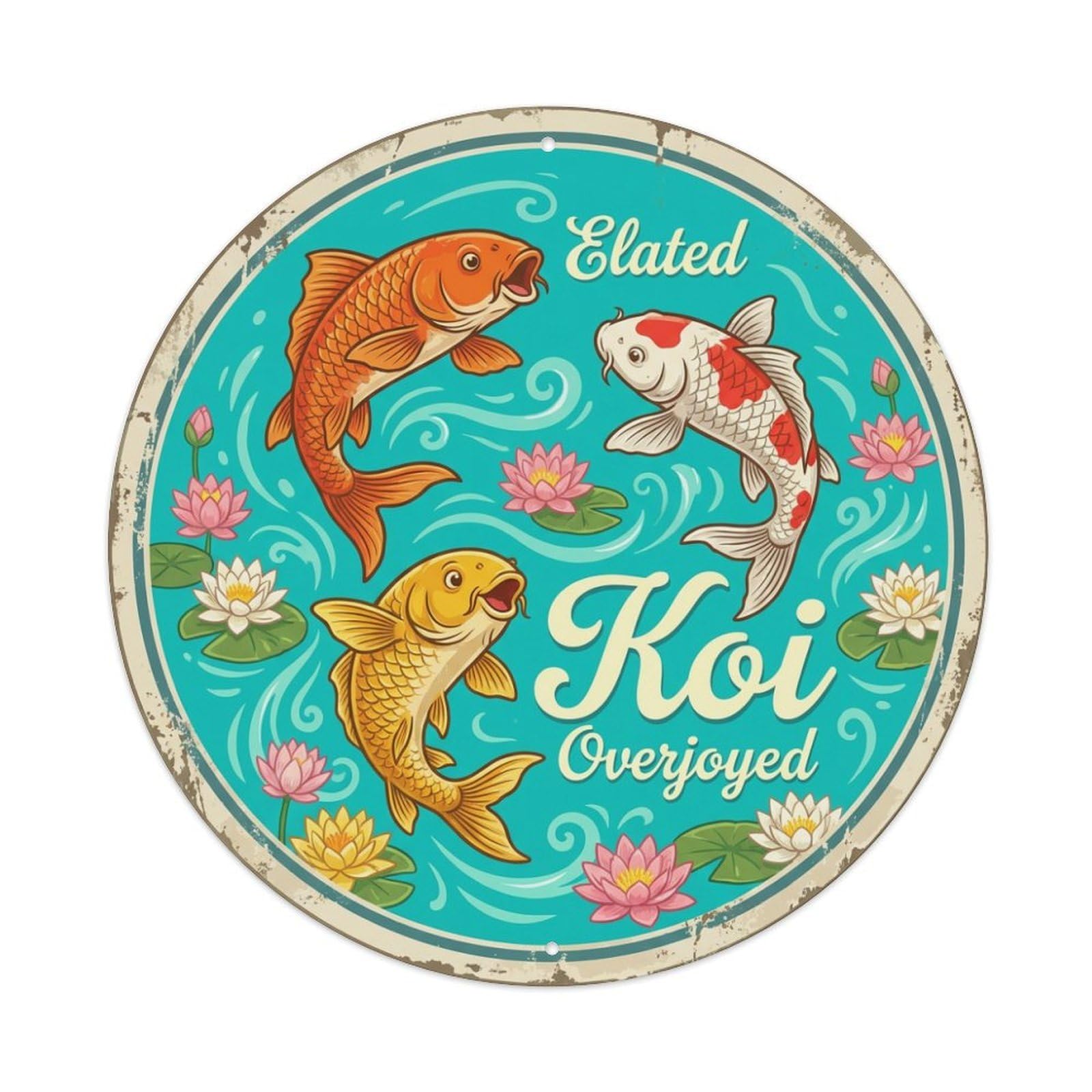 Metal Tin Sign Koi Fish Energetic Dynamic Japanese Vintage