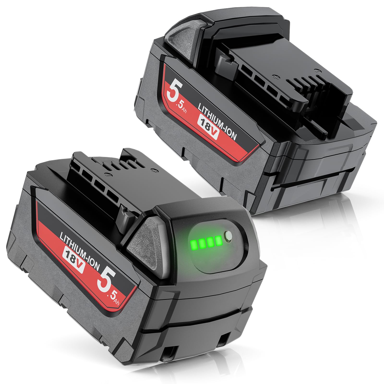 2 X 5500mAh for Milwaukee M18 Battery, Replacement for Milwaukee 18V Battery, Compatible with 48-11-1860 48-11-1850 48-11-1840 48-11-1820 48-11-1810 Cordless Power Tool (with Indicator)
