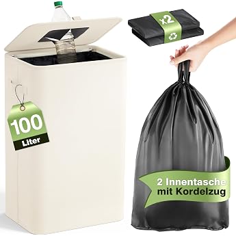 Deposit Bottles Collection Container with Lid 100 L Large Deposit Bottles Container with 2 Carry Bags Empty Bottle Collector for Plastic and Glass Bottles Deposit Container with Slot Beige