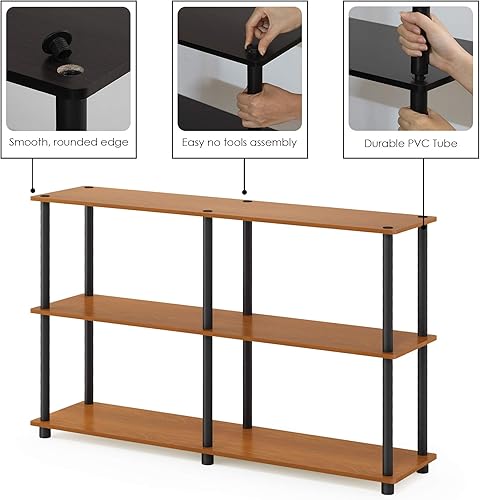 Miniatura 7 de Furinno Mesa auxiliar con marco de metal de estilo industrial de 3 niveles, mesa auxiliar, roble Finn