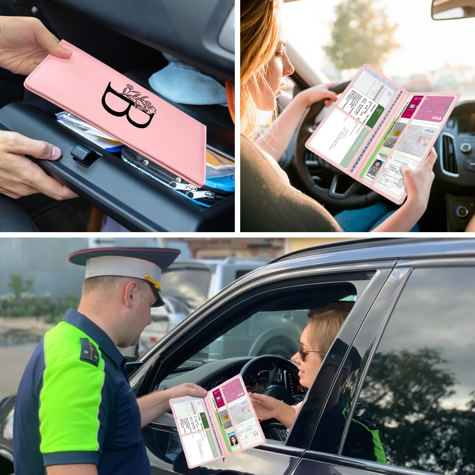 Car Registration and Insurance Holder Car Document Holder with Closure Pink with Letters Wallet Case Auto Vehicle Car — view 7