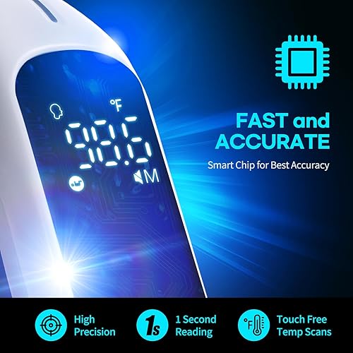 Miniatura 2 de HubiBaby - Termómetro infrarrojo sin contacto para adultos, termómetro digital preciso para la frente, pantalla LED grande, alarma de fiebre,