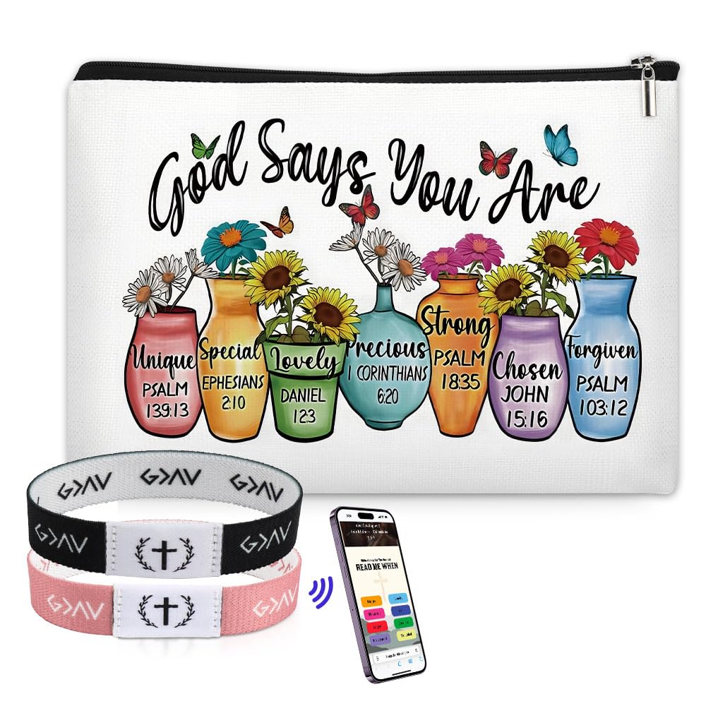 FIDWALL Christian Bible Verse Bracelets with NFC & Inspirational Makeup Bag