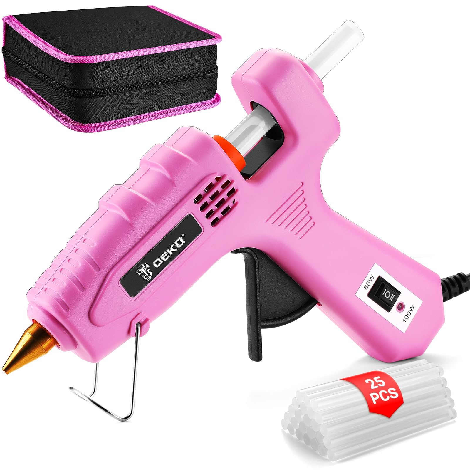 DEKO Pistola Silicona Caliente, 60/100W Doble Temperatura Pistola Silicona con una blosa, Pistola Pegamento Caliente con 25 PCS Barras de Pegamento, para DIY, Arte, Escuela, Empaques, Reparaciones