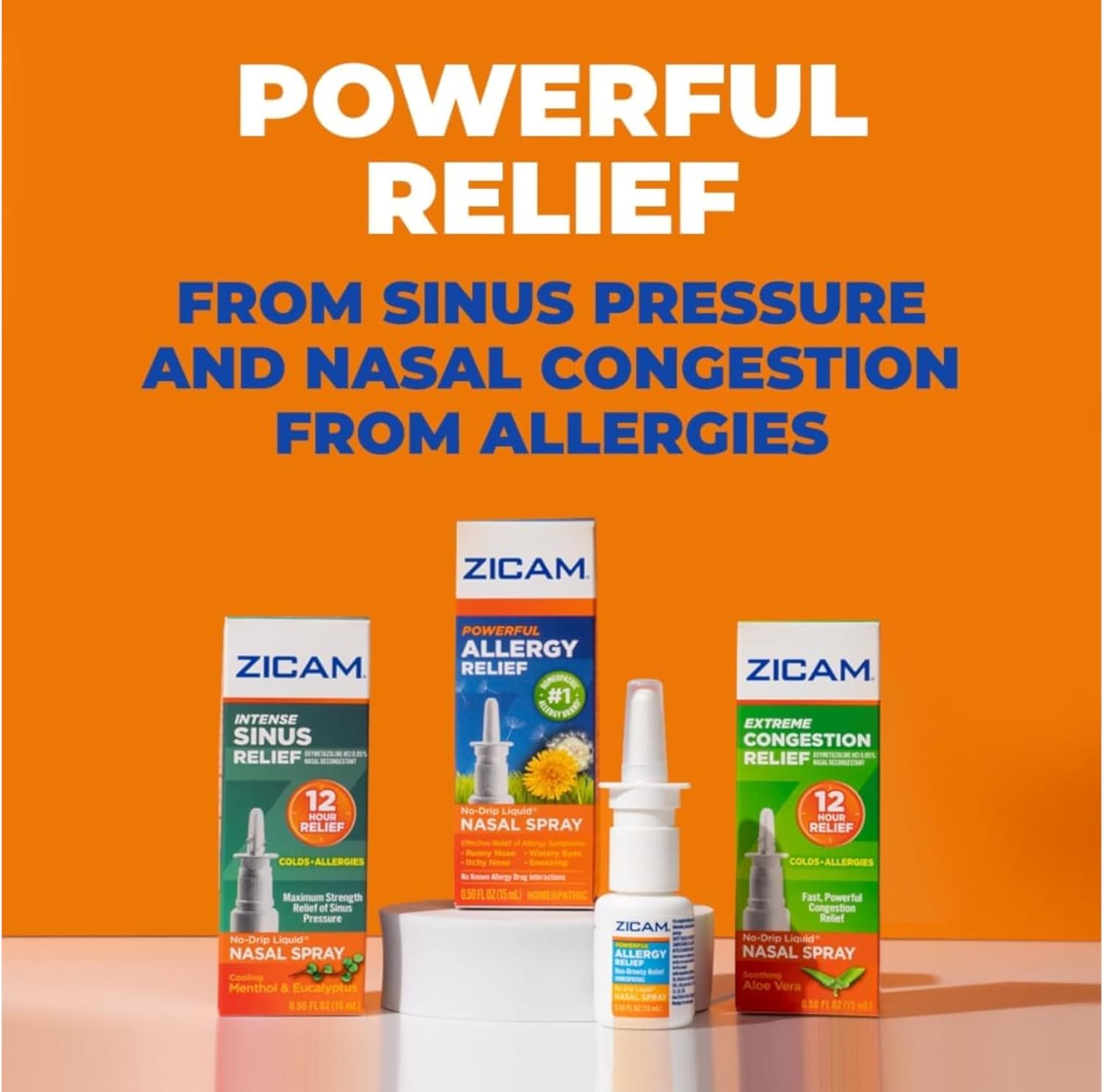 Zicam Intense Sinus Relief Nasal Spray, 12 Hour Relief of Painful Sinus Pressure, No-Drip Liquid with Cooling Menthol & Eucalyptus - 0.50 fl oz (Pack of 3)