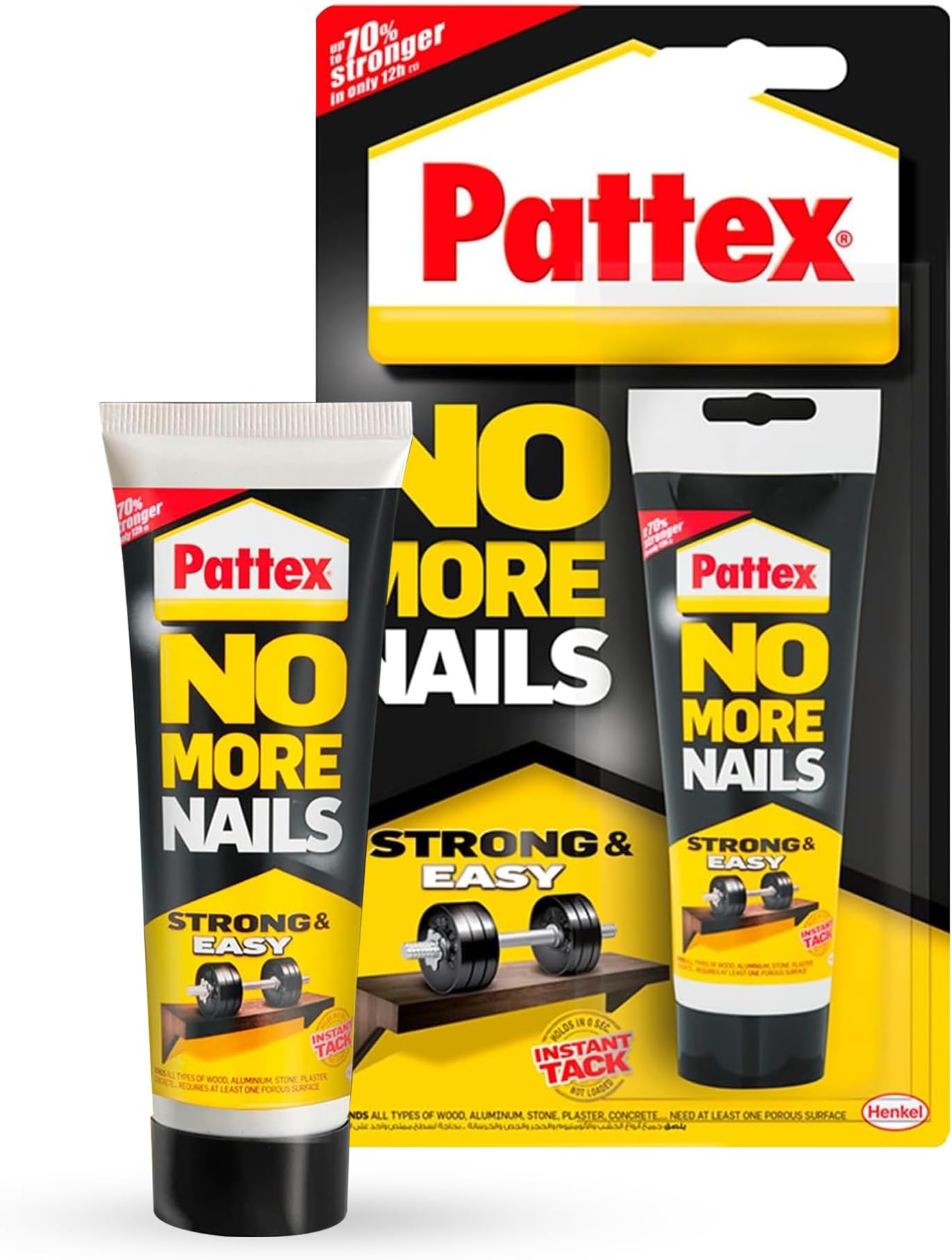 Pattex No More Nails Strong & Easy | All Purpose Heavy-Duty Mounting Adhesive | Solvent Free & Low Order Mount Glue | Compatible with Wood, Ceramic, Aluminum, Concrete, Bricks & More | 50g (Pack of 1)