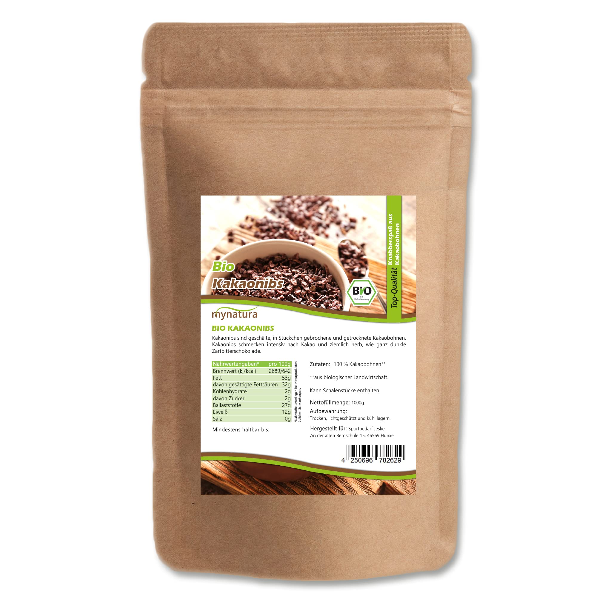 Mynatura Bio Kakaonibs I Aus Kakaobohnen I Zum Kochen und Backen I Für Müsli und Porridge I Schokoladig I Im Beutel (2x 1000g)
