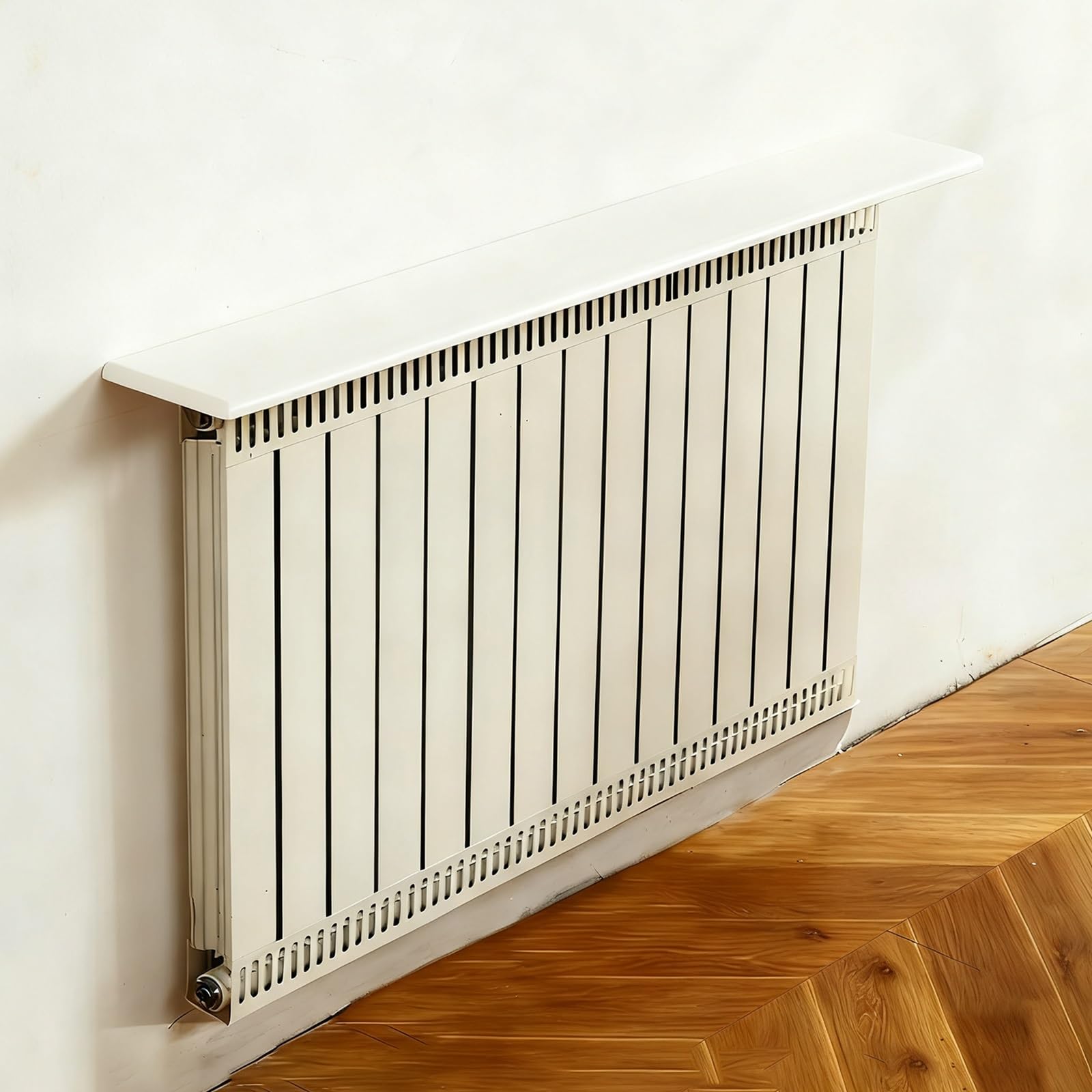 Estante de radiador sin taladrar de madera para radiadores de interior, panel reflector de calor (blanco, 16 x 150 cm), solución perfecta para decoración del hogar