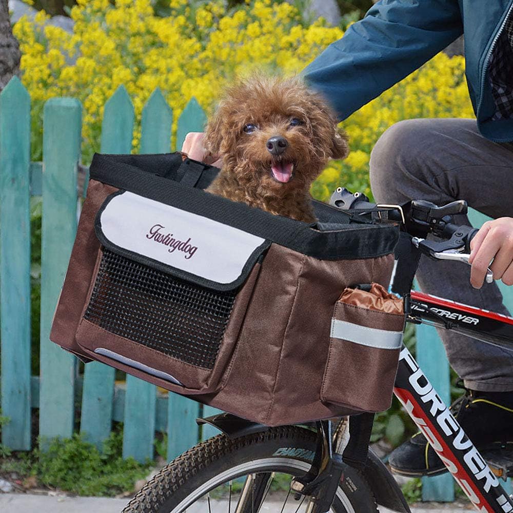 Pet Bike Basket Bag Bicycle Front Carrier Pet Dog Bicycle Carrier Bag Basket Puppy Dog Cat Travel Bike Carrier Seat Bag for Small Dog Products Travel Accessories Brown Under 13.2lbs