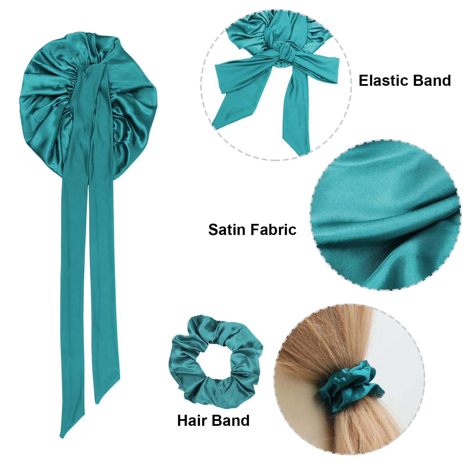 DRESHOW Cuffia con Treccia di Raso per Donna Cuffia di Seta per Dormire Cuffia per Dormire con Fascia Elastica Cuffia da Notte per Capelli Ricci Lunghi Locs