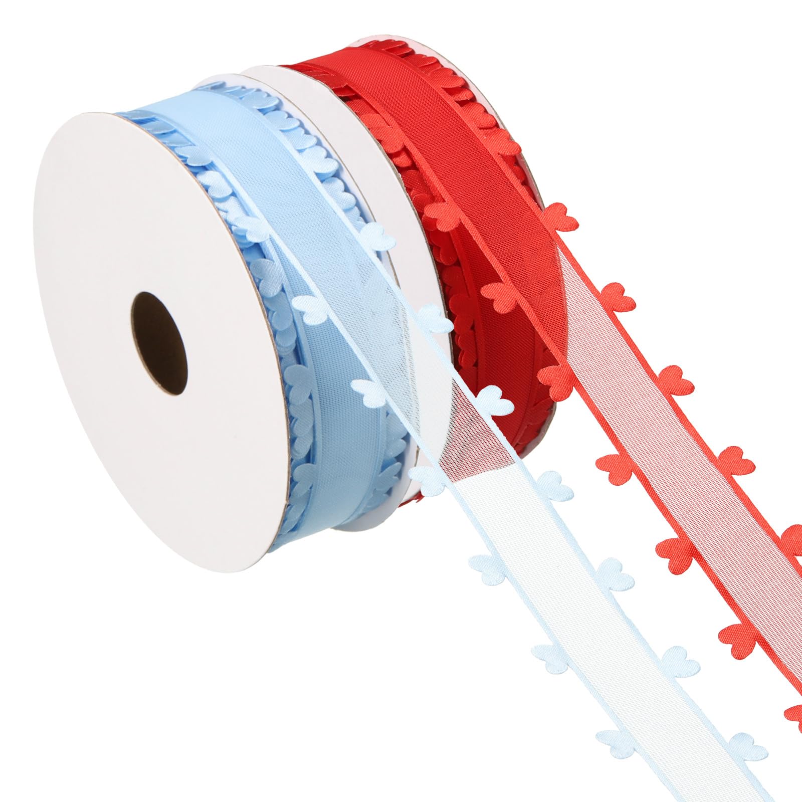 PATIKIL 1 Inch x 20 Yard Organza Chiffon Ribbon Set, Sheer Heart Decorative Ribbon for Valentine's Day Gift Wrapping Wreath Bow Craft DIY Decoration, Red,Sky Blue