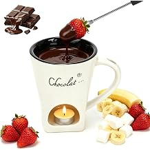 Chocolate Fondue Mug with Fork Sweet Ceramic Personal Chocolate Melting Cup Chocolate Fondue Mug Ideal Gifts for Birthday Date Night Birthday Wedding Gifts white