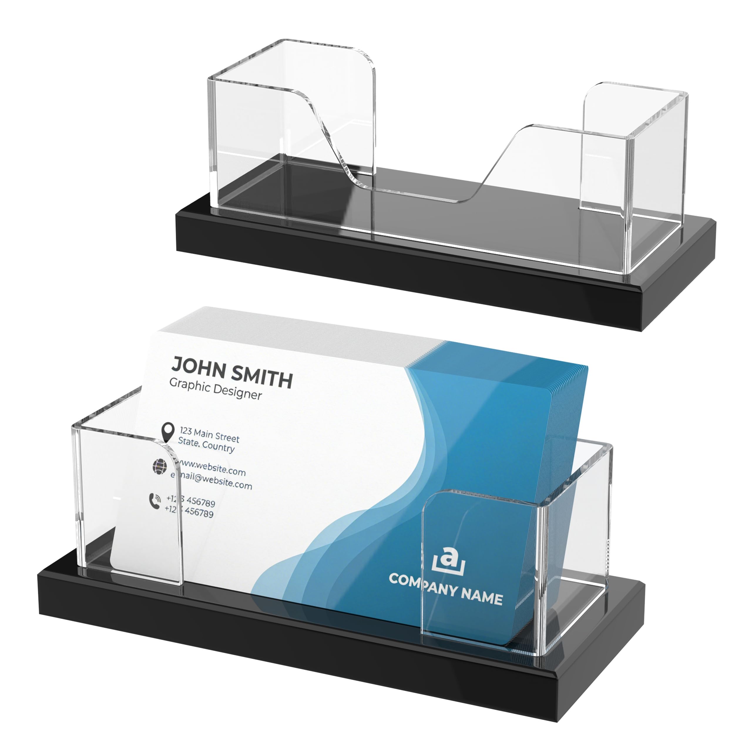 LUGUNU Acrylic Business Card Holder for Desk 2 Pack Weighted Non-Slip Base Display Stand with 100-Card Capacity Modern