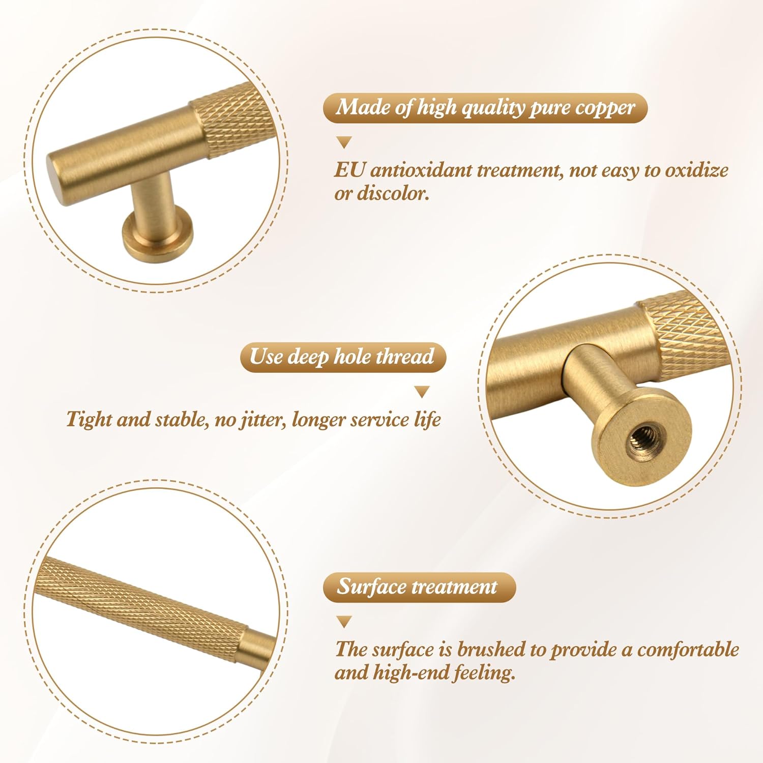 5 Pack Brushed Gold Solid Brass Cabinet Handles,Kitchen Drawer Pulls, 5 Inches Furniture Door Handles for Cupboard Bedroom Wardrobe(Modern Reticulation)