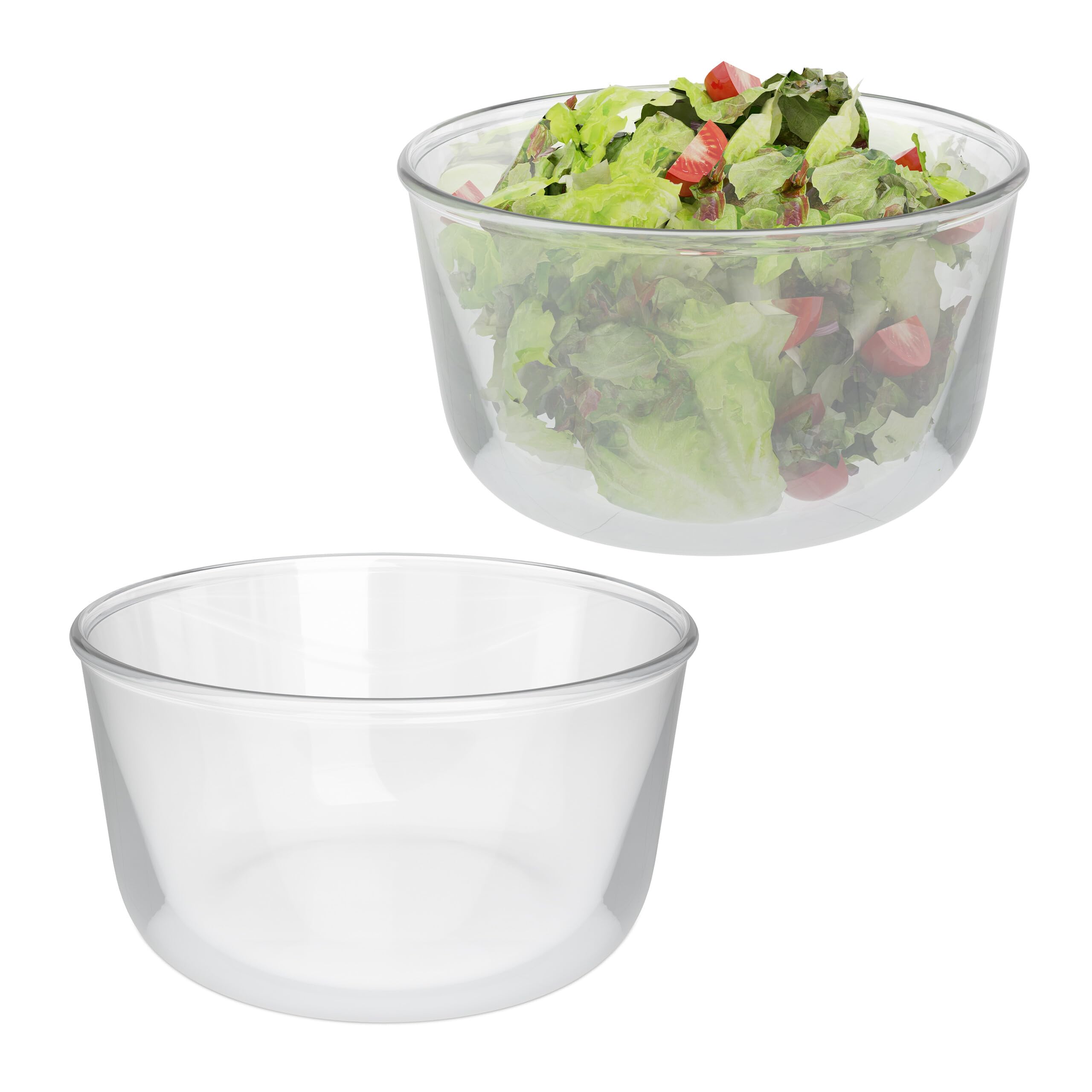 Relaxdays Set of 2 Glass Bowls, 1.6 Litres, for Salad & Snacks, Serving Dishware, Cooking, Mixing & Baking, Round