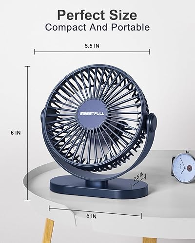 Miniatura 6 de SWEETFULL Ventilador de escritorio USB pequeño silencioso  3 velocidades, mini ventilador portátil personal de rotación de 360 ajustable, accesorios