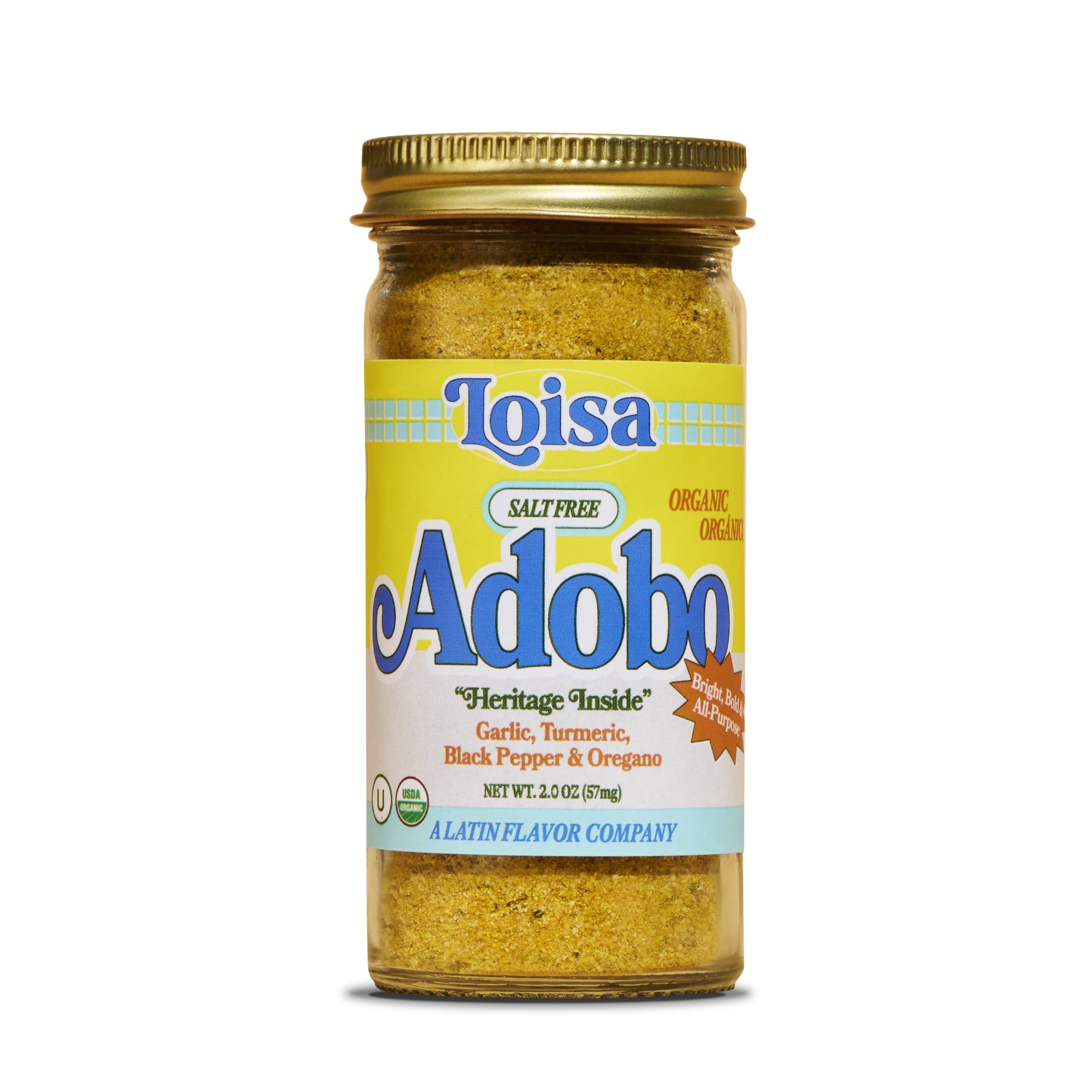 Loisa SALT-FREE Adobo Seasoning, USDA Organic, Non-GMO, No-MSG, No Preservatives, No Artificial Coloring, No Artificial Flavors, Pure Latin Flavor, 2 oz, Pack of 1