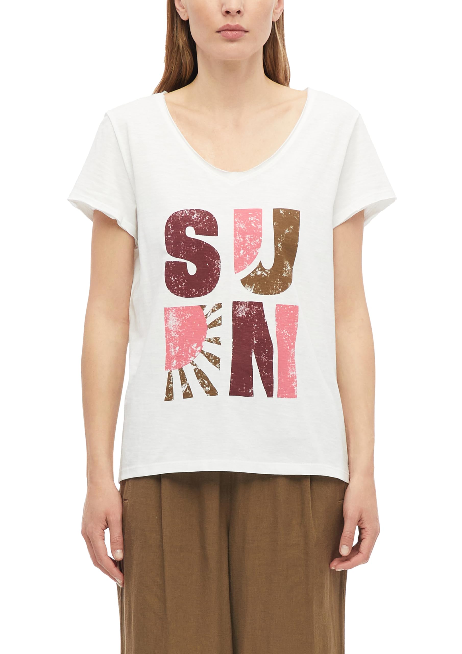 s.Oliver Women's 2178618 T-Shirt with Front Print (Pack of 1), White, 20