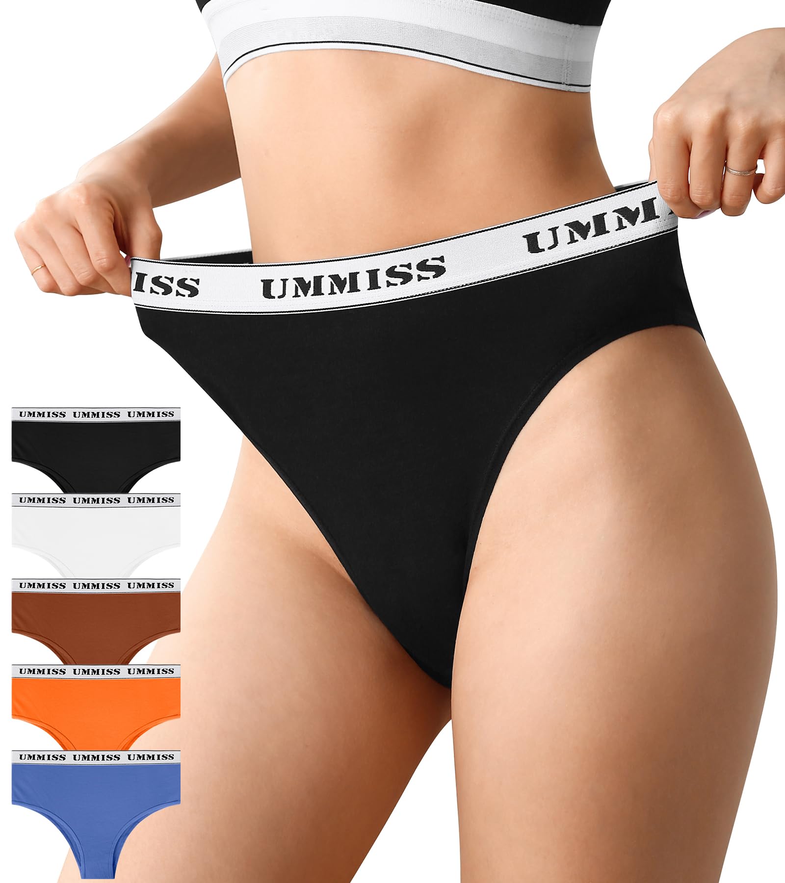 High Waisted Cheeky Womens Underwear Cotton Brazilian Panties Soft Breathable Bikini Panties for Women 5 Pack