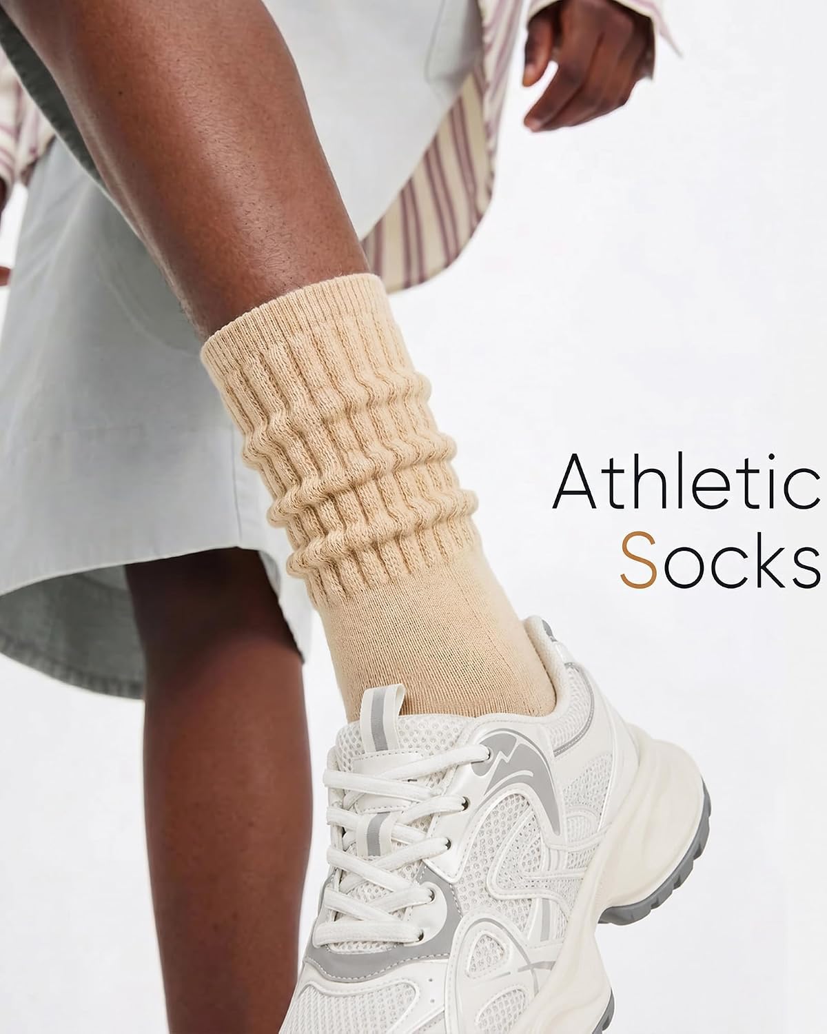 HONGTEYA 4 Pairs Slouchy Crew Socks for Women Cotton Mid Calf Slouch Scrunch Athletic Socks for Sneakers Boots Size 5-11
