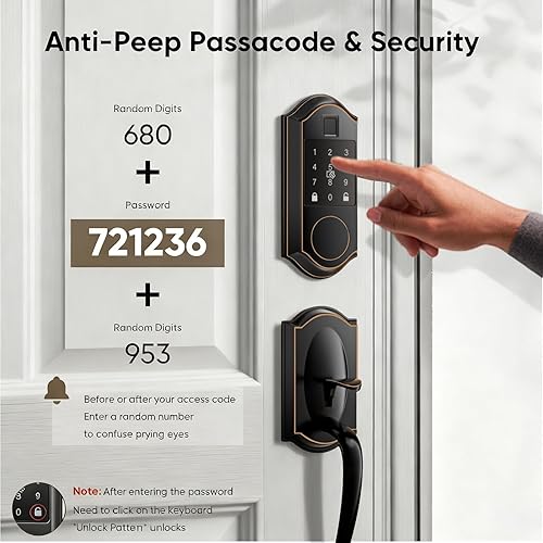 Miniatura 6 de Cerraduras inteligentes de huellas dactilares para puerta delantera con juego de manija, cerradura de puerta de entrada sin llave, juego de