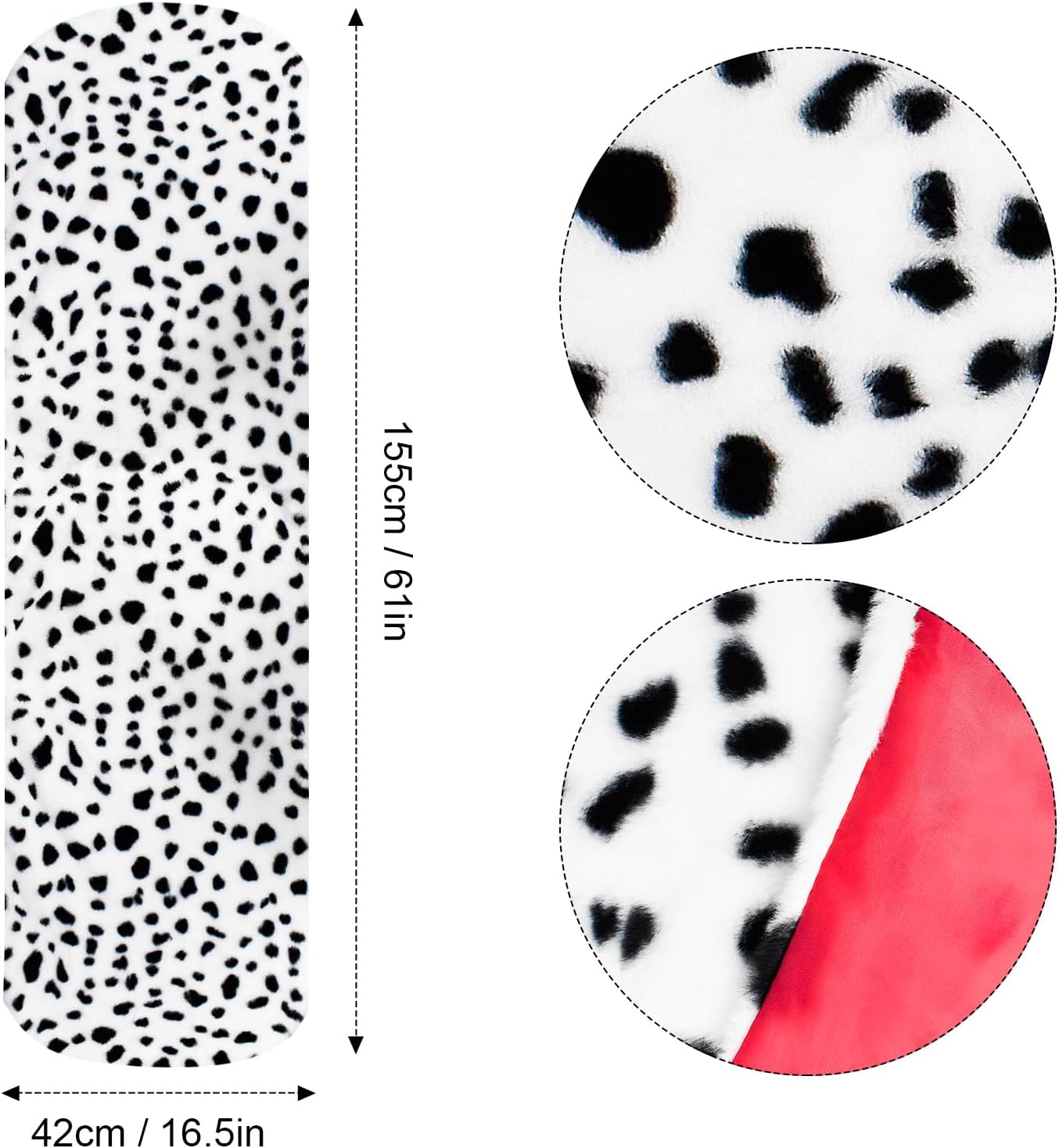 7 Pcs Women Halloween Costume Props,Include Dalmatian Shawl Scarf,Black and White Wig,Red Gloves,Pearl Necklace,Plastic Holder, Emerald ring props for Adult Cosplay - Image 3