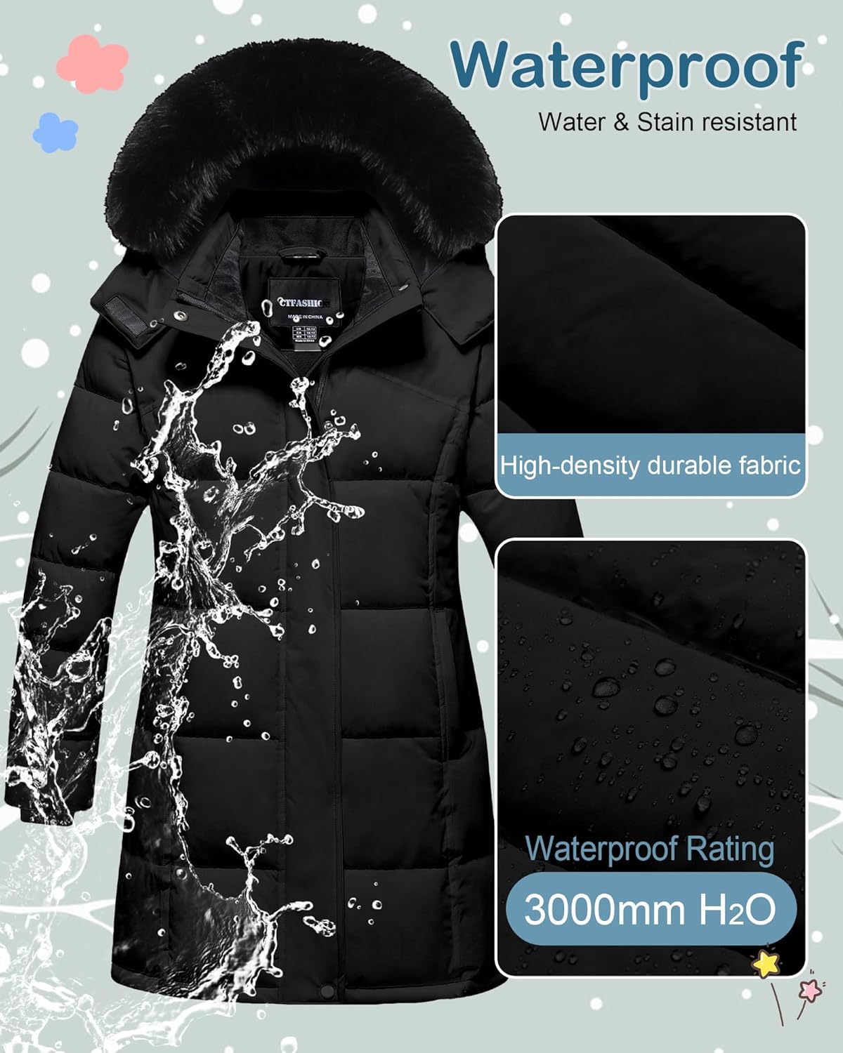 Girl's Winter Coats Kids Waterproof Long Puffer Jacket Thicken Fleece Lined Ski Parka with Detachable Fur Hooded - Image 4