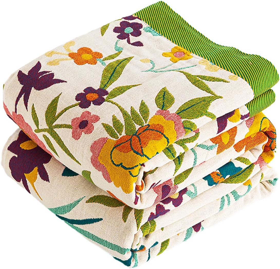 Boho Throw Blanket for Bed, 100% Organic Cotton Breathable Ultra Soft 60" x 80" Qui...