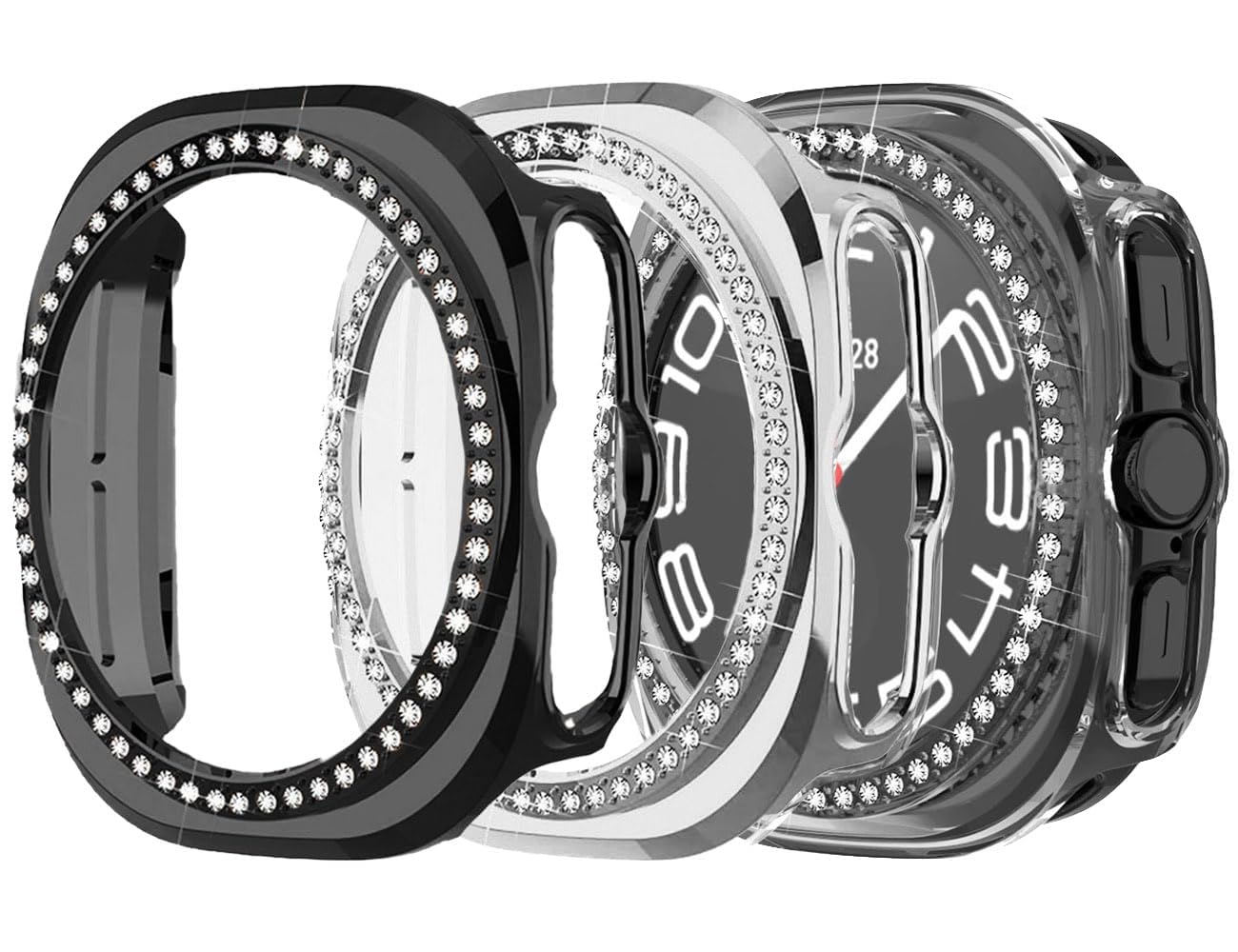 NALACAL Compatible with Galaxy Watch Ultra 47mm Screen Protector Case, Slim Protective Cover for Samsung Smartwatch, Crystal Bling Bumper Accessories with Bezel Face