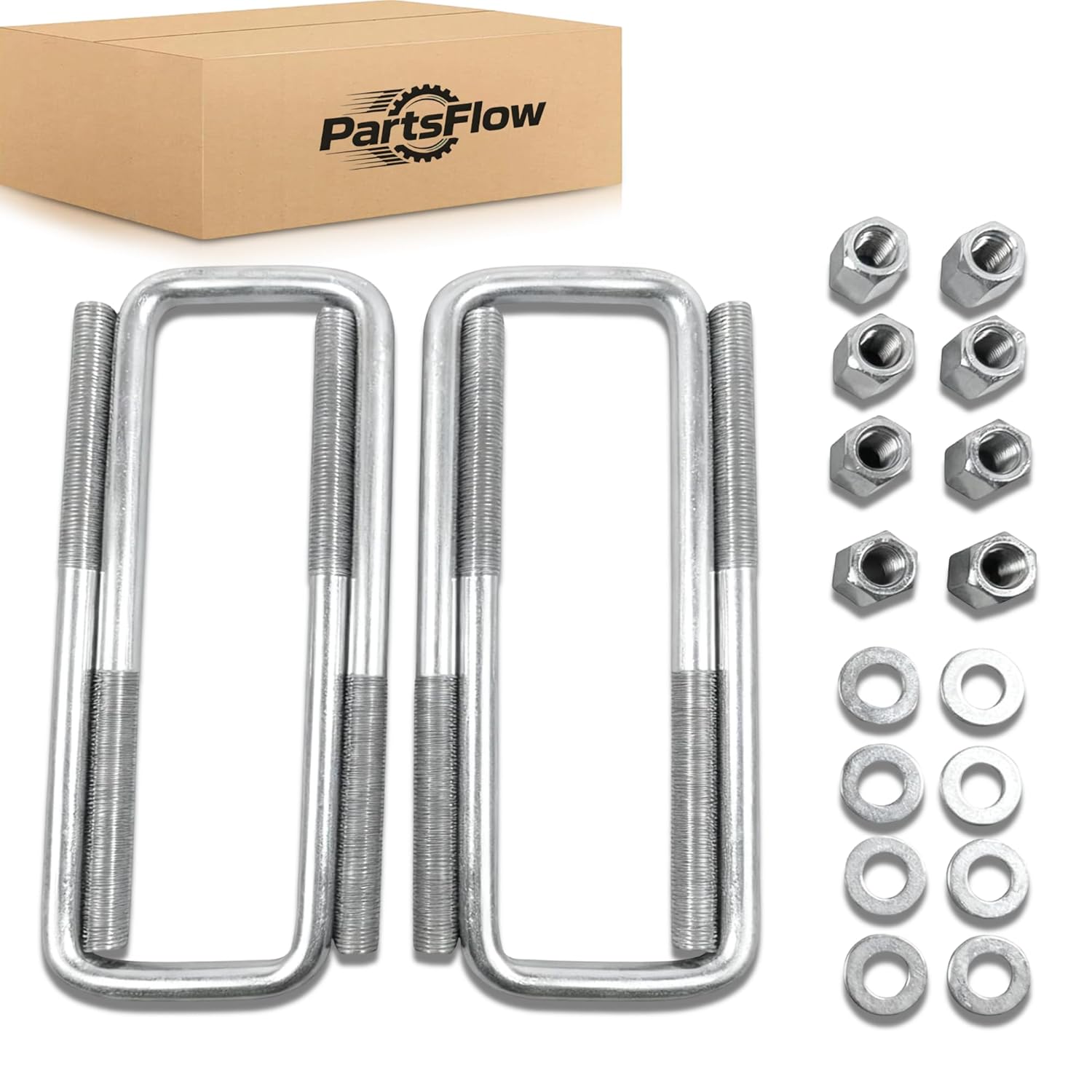 PartsFlow 12.5" Long 2.5" Wide Leaf Springs Square U-Bolts Compatible with Chevrolet Silverado 1500 GMC Sierra 1500 C1500