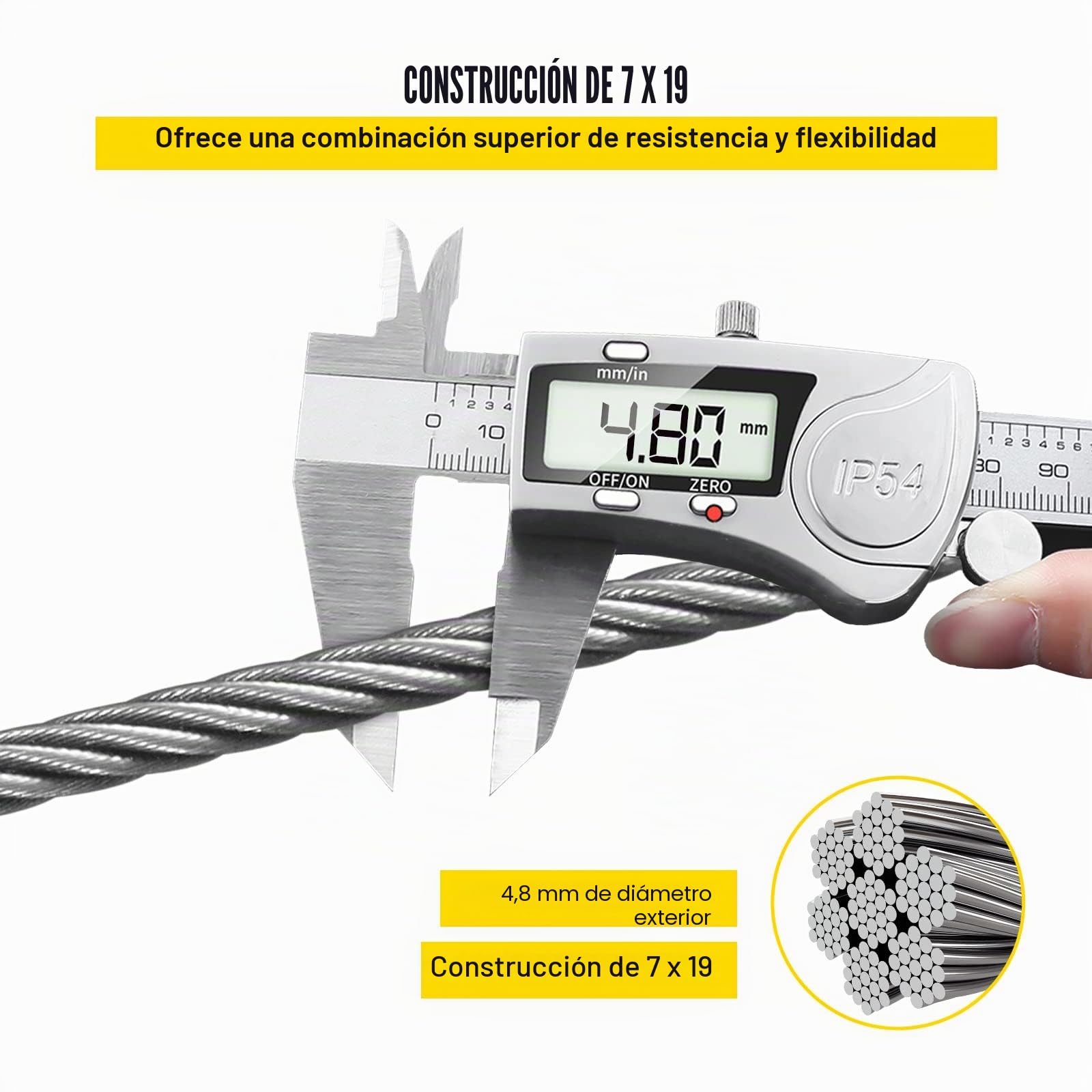 VEVOR - Cable de alambre diámetro 3/16" 4,8 mm cable de acero inoxidable 304 longitud 250 pies 76 m 7x19 cable para bricolaje, barandilla, balaustrada, tendedero de ropa, rampa de escalera, valla de