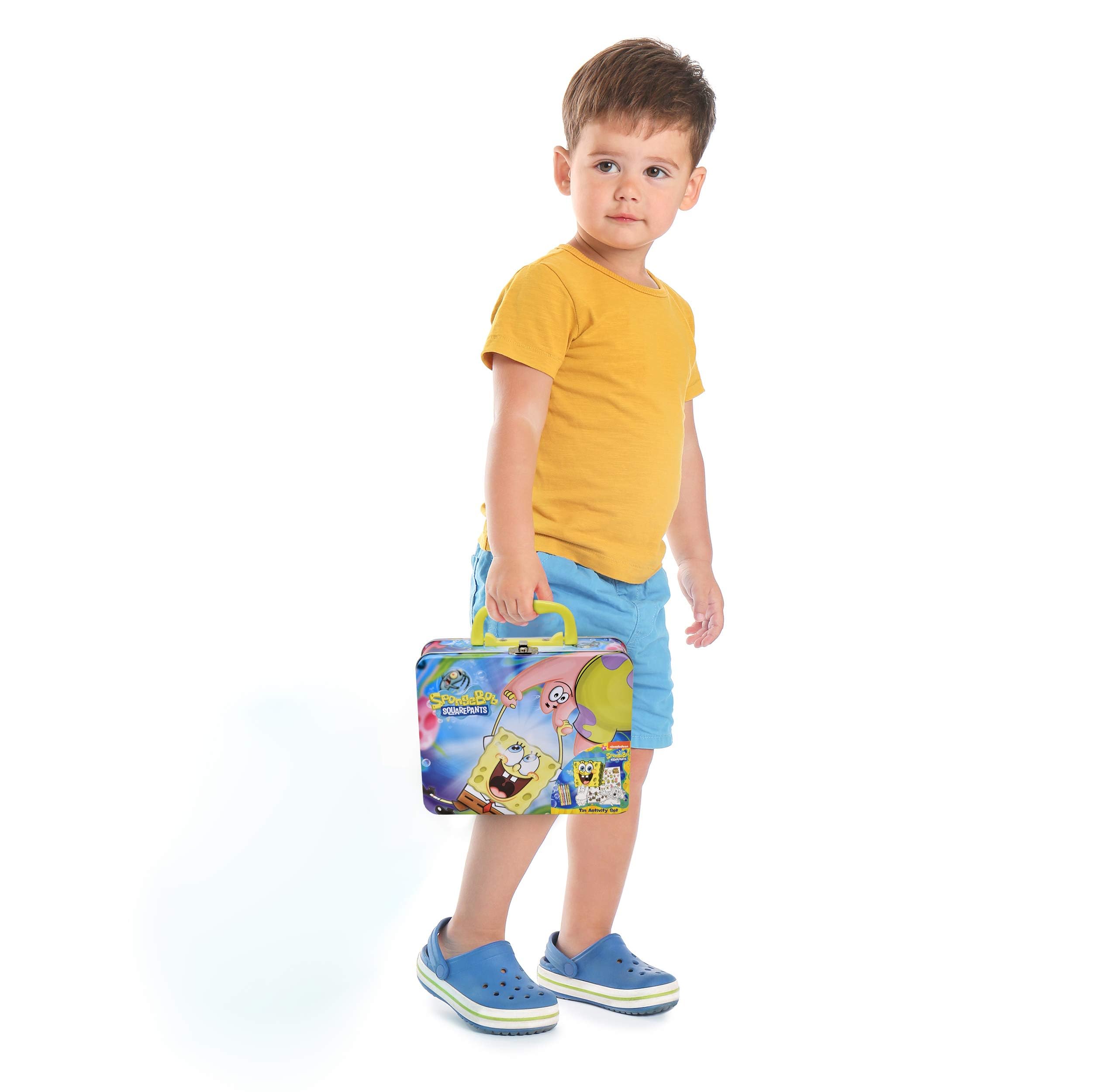 SpongeBob SquarePants Mal- und Aktivitäts-Blechbox für Kinder, mit Buntstiften, Aufklebern, Skizzenblock, sauberes Bastelset für Kleinkinder, Jungen und Mädchen, Lesezeichen im Lieferumfang enthalten