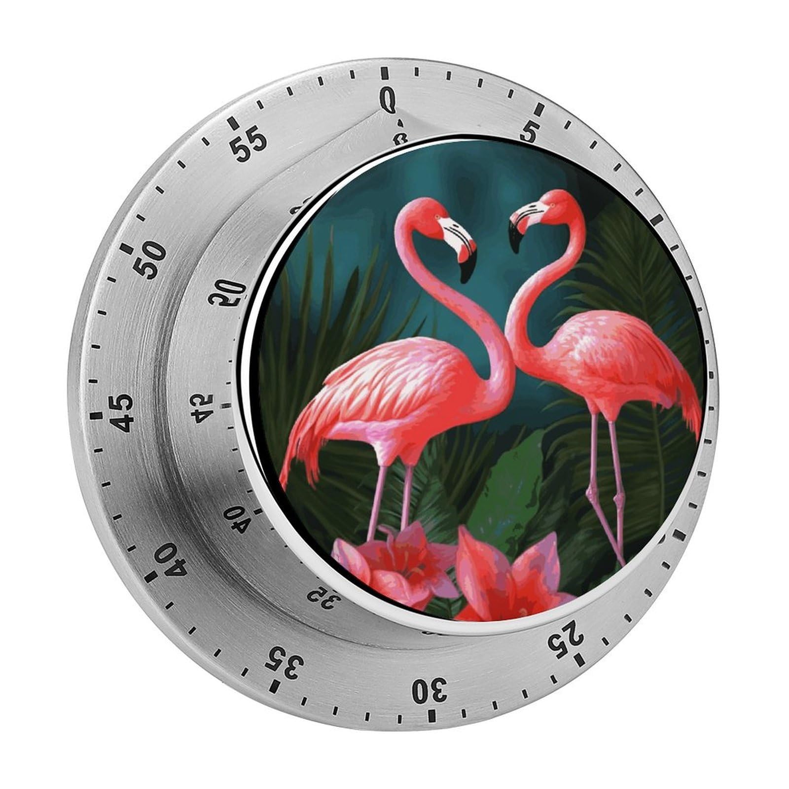 Flamingo Flowers Timer Desk Productivity Teacher Supplies Kitchen Magnetic Countdown Mechanical Timer for Cooking, Egg, Teacher, Exercise, Oven.