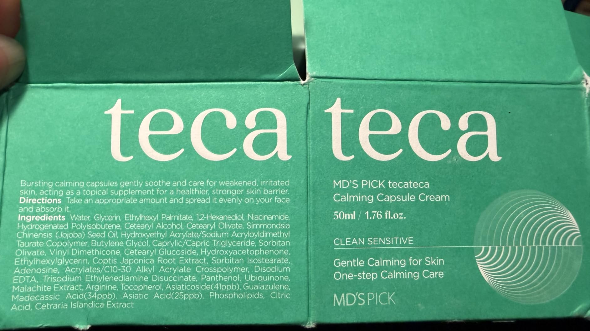 MD'S PICK Tecateca Calming Capsule Cream 50ml, Popping TECA Capsules with Centella Asiatica Extract, Panthenol & Triple Hyaluronic Acid for Soothing, Hydration & Sensitive Skin, Korean Skincare Moisturizer
