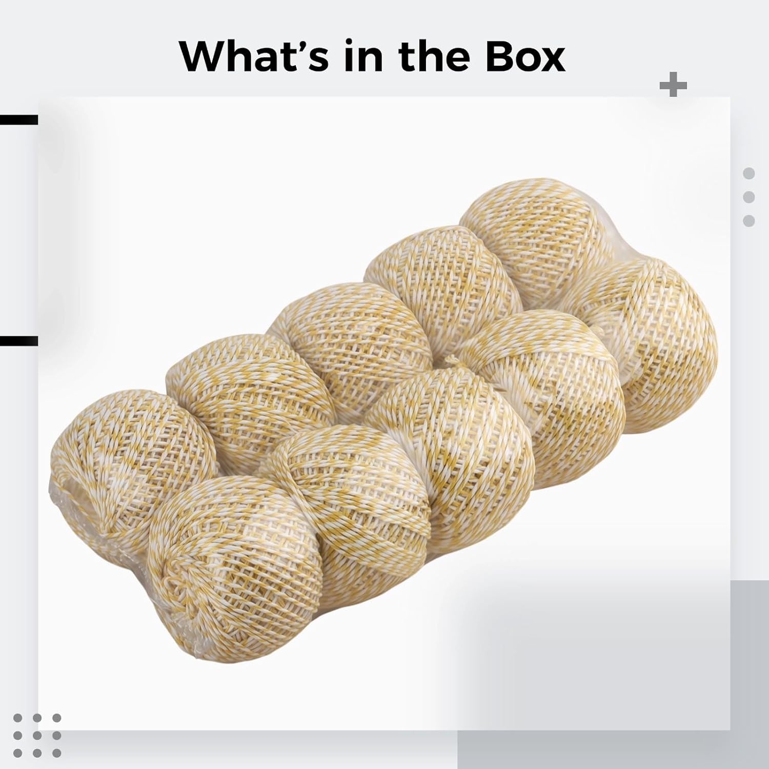 Pack of 10 Cotton Twine Balls for Crafts, 0.06 in / 0.15 Cm Yellow and White String, Food-Safe for Cooking and Decorative Bowls