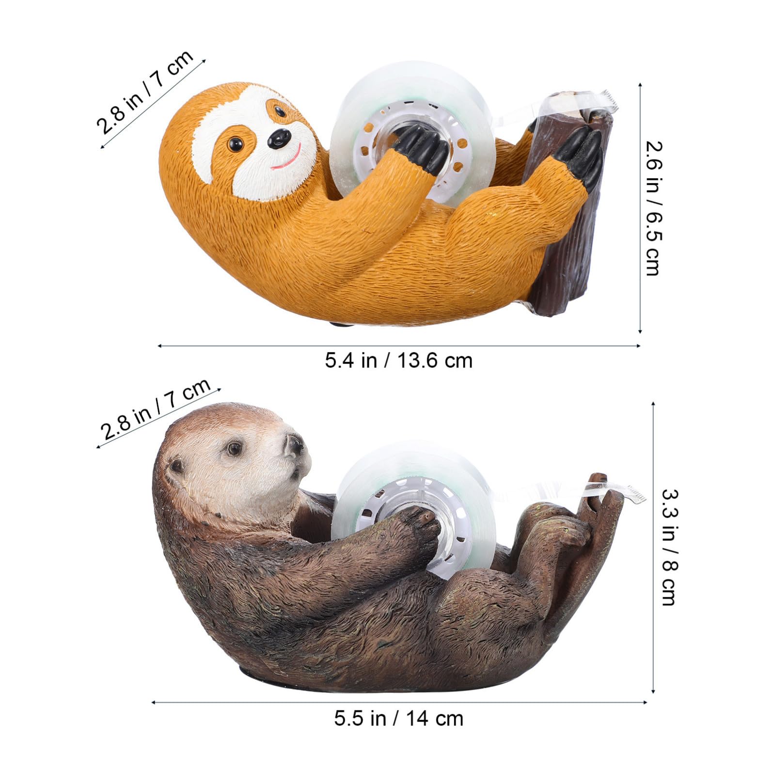 SECFOU Dispenser per Nastro Adesivo Organizzatore da Tavolo 2 Pezzi da Ufficio Set in Resina Design Animale Adorabile a Forma di Lontra e Bradipo per Scrivania