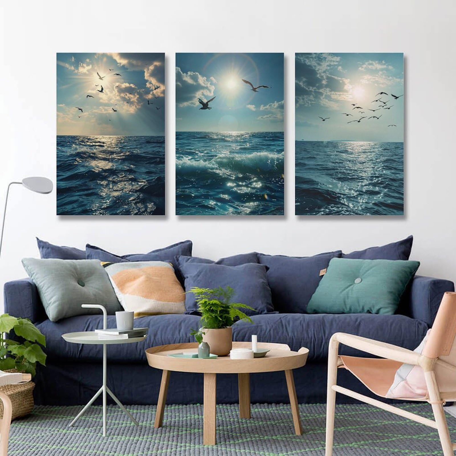 Amazon.co.jp: 3枚 太陽の下で海の上を飛ぶカモメの群れ 絵画