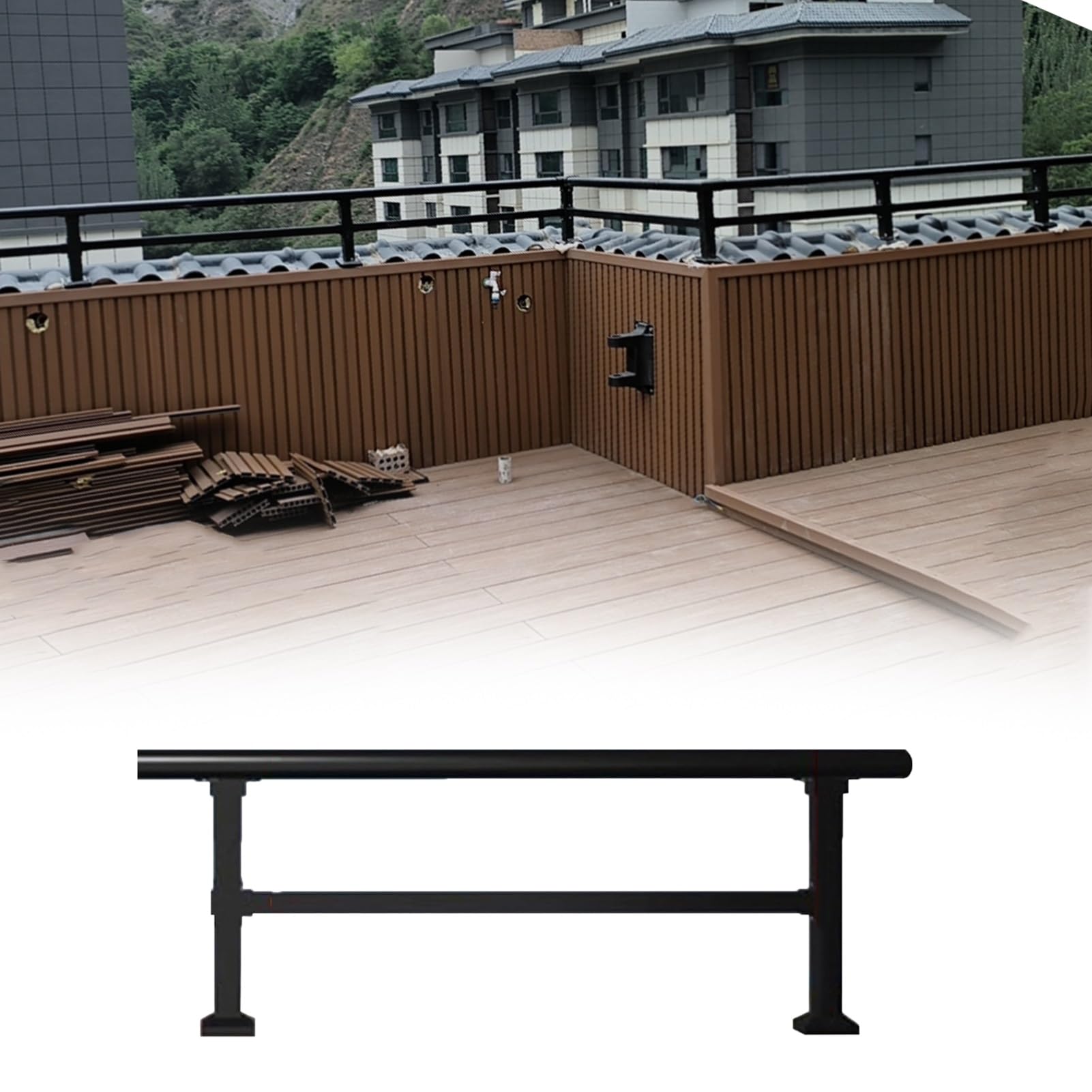 Minglez Lxh Temporary Railing For Outside Deck 24 26 28 48 55 59 Inch Long, Horizontal Metal Railing Pickets Kit With Screws, Fence Toppers For Height Privacy(110X40cm/43X16in)