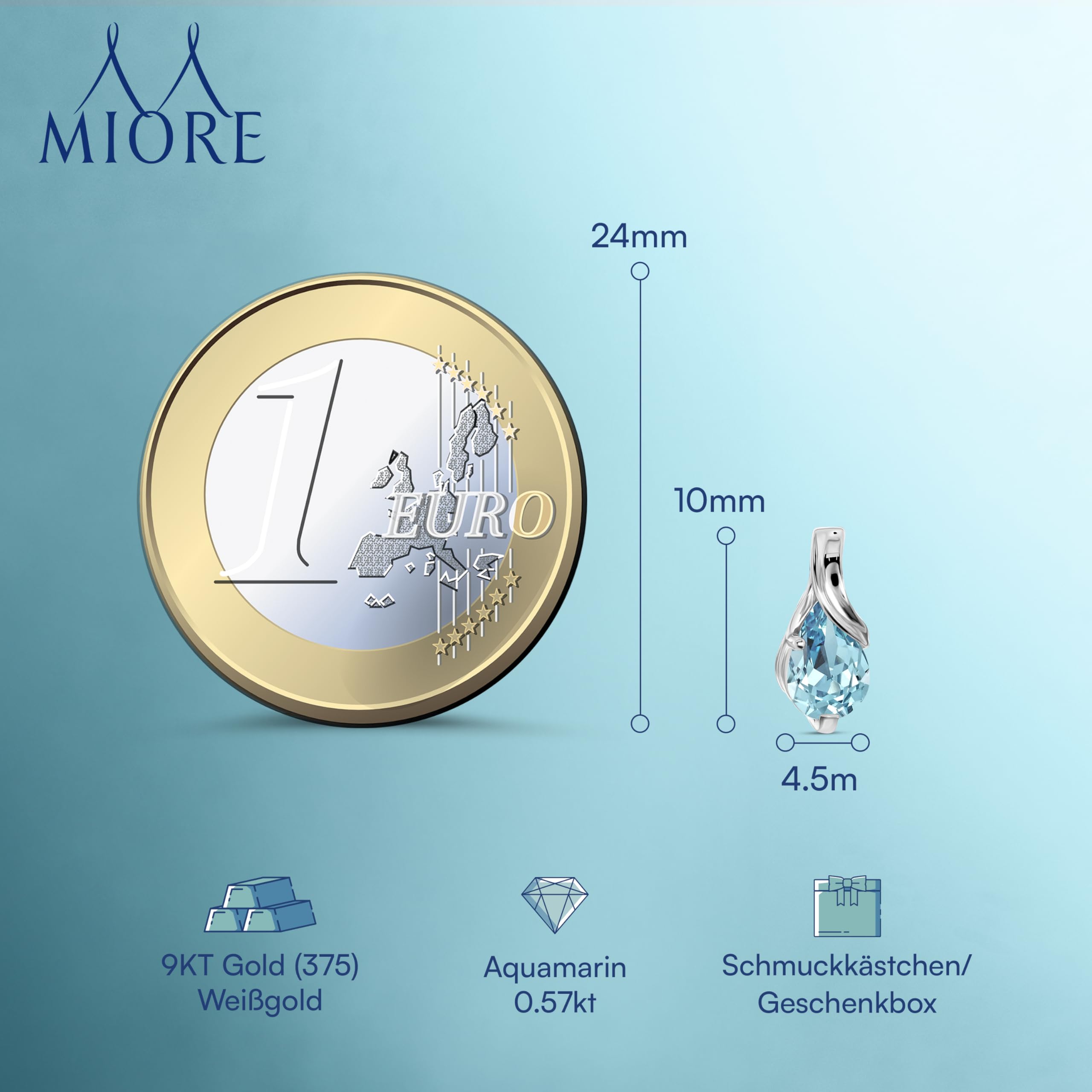 Miore Ohrstecker für Damen aus 9 kt 375 Weißgold- Gelbgold mit birnenförmigem Rubin-Smaragd-Saphir-Topas-Amethyst-Aquamarin-Geschenkbox Verpackung