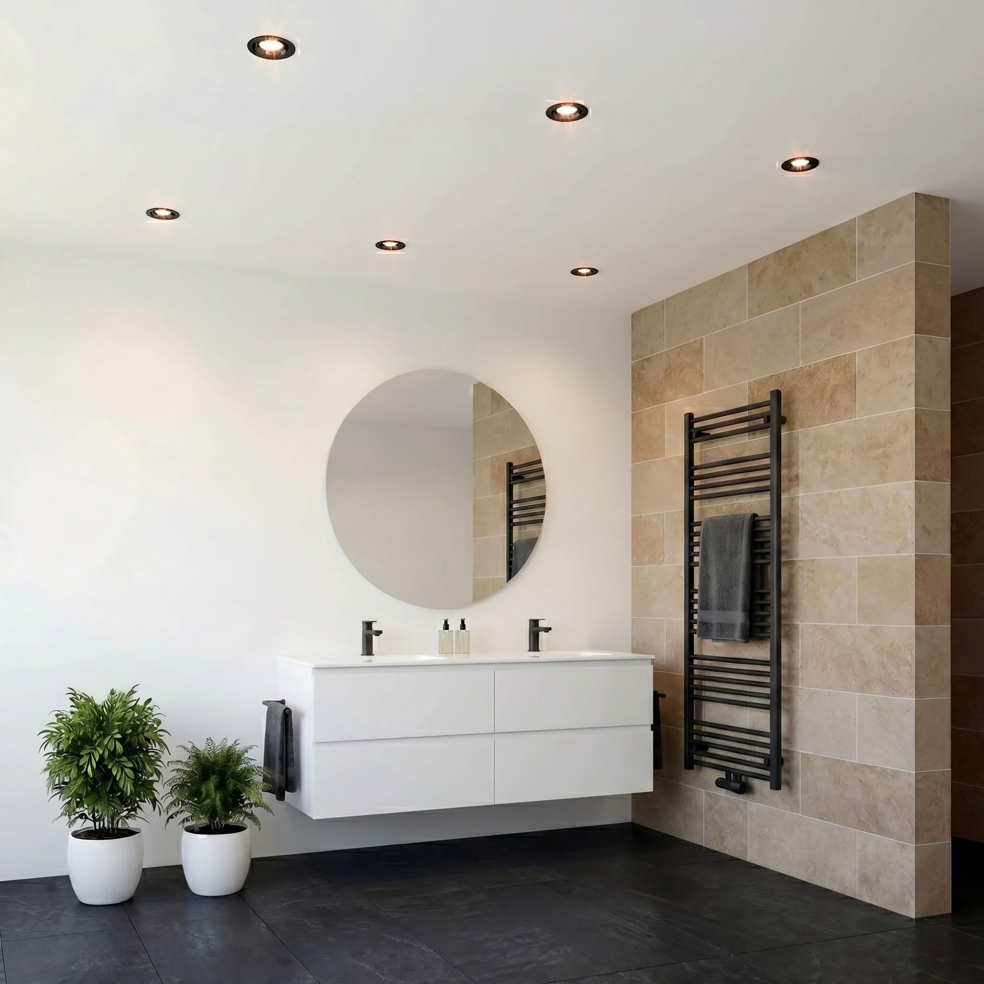 Maxkomfort 12er LED Einbaustrahler 230V 3-Step Dimmbar - Ultraflach 35mm, 5W 365lm Warmweiß 3000K - IP44 Bad Deckenspots Schwarz für Decke - Einbauspots 72mm Bohrloch, Kein Trafo Nötig