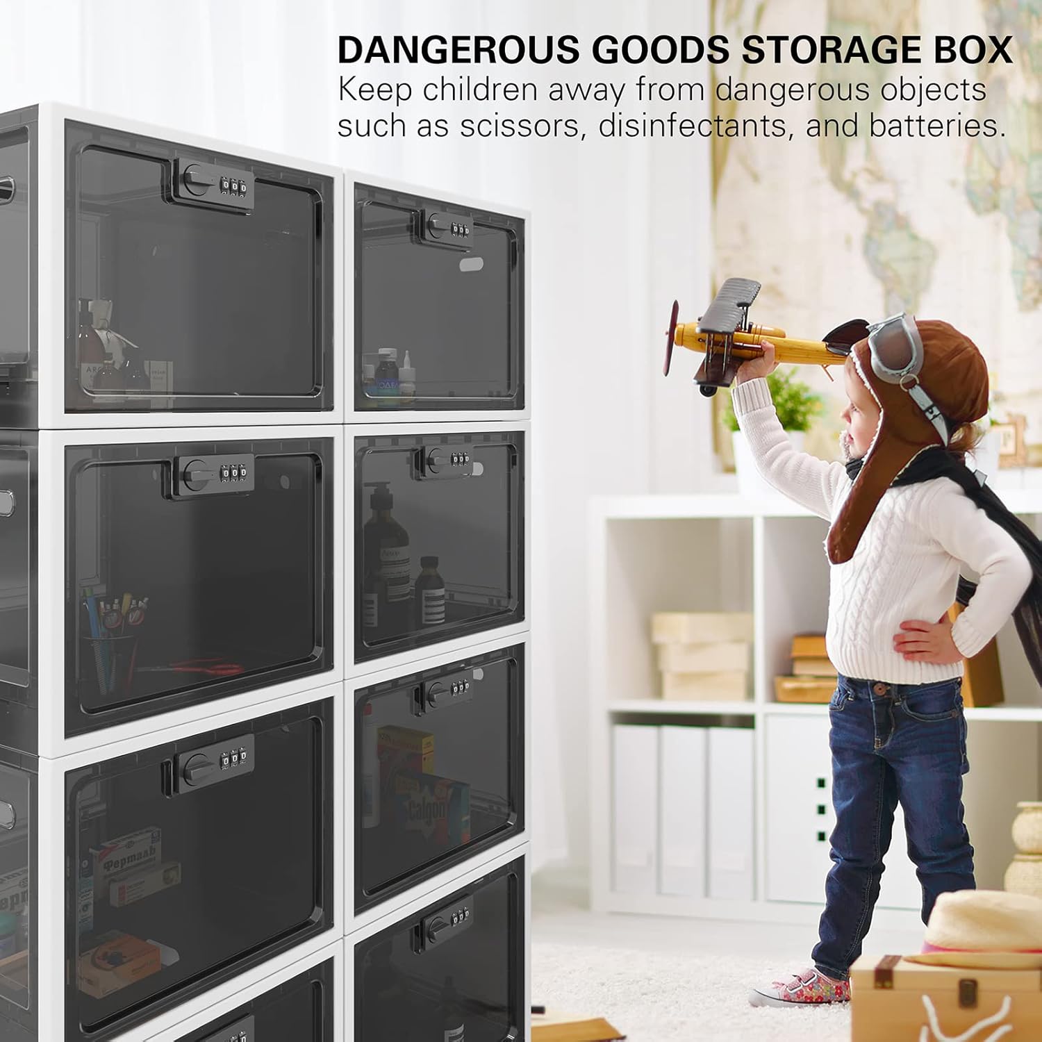 BUG HULL Large Capacity Medication Lock Box, Fridge Lock Box for Medicine Safe, Locking Medicine Box with Code for Snack, Food and Home Safety