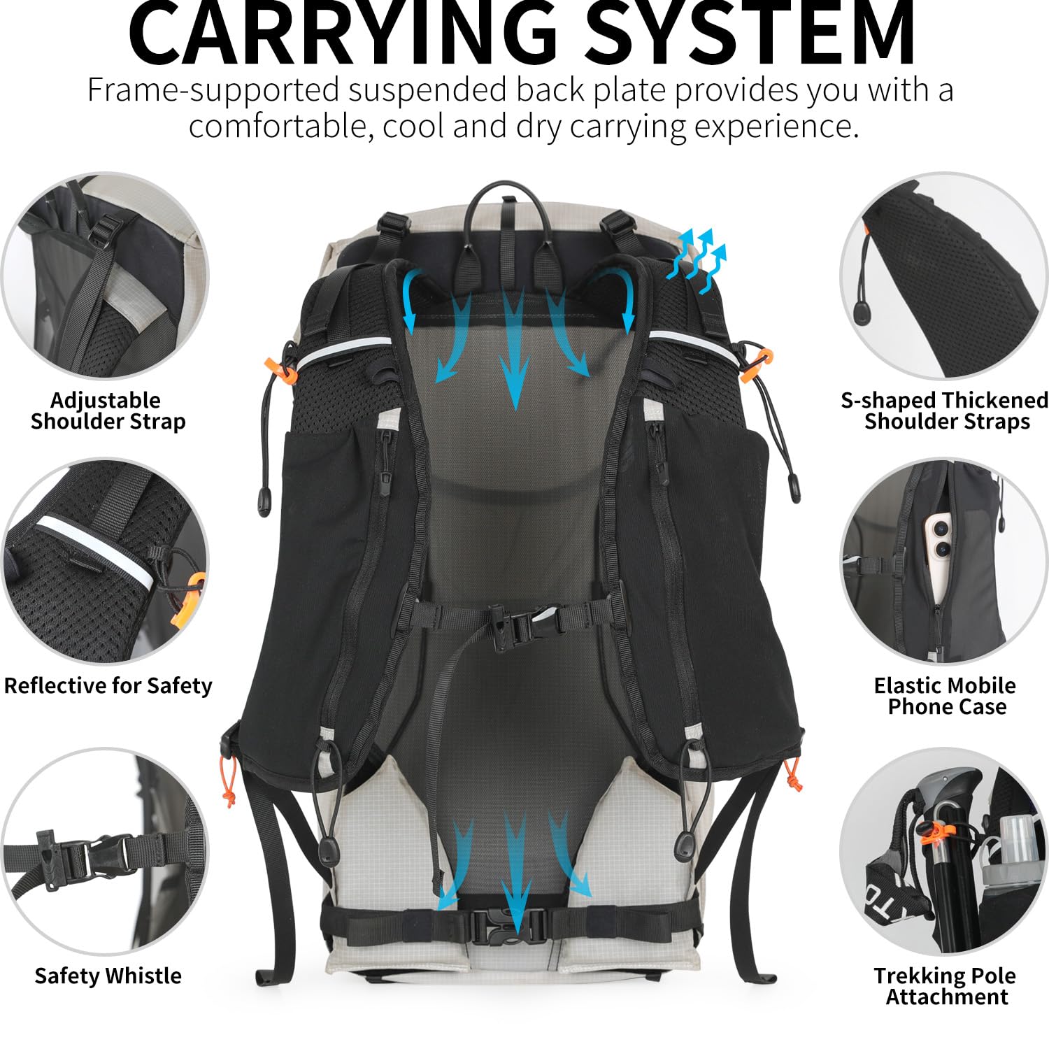 IX INOXTO Wanderrucksack für Damen und Herren, 30 l, wasserdicht, Camping-Rucksack mit 3 l Wasserblase und Regenschutz, leicht