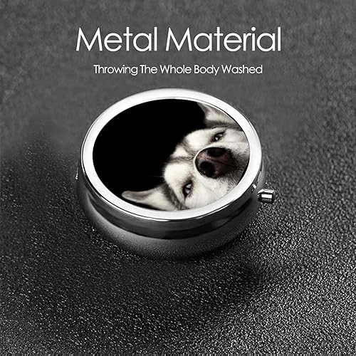 Miniatura 6 de Pastillero redondo para perros Husky, organizador de píldoras de viaje, contenedor de pastillas pequeño de 3 compartimentos para bolso o bolsillo,