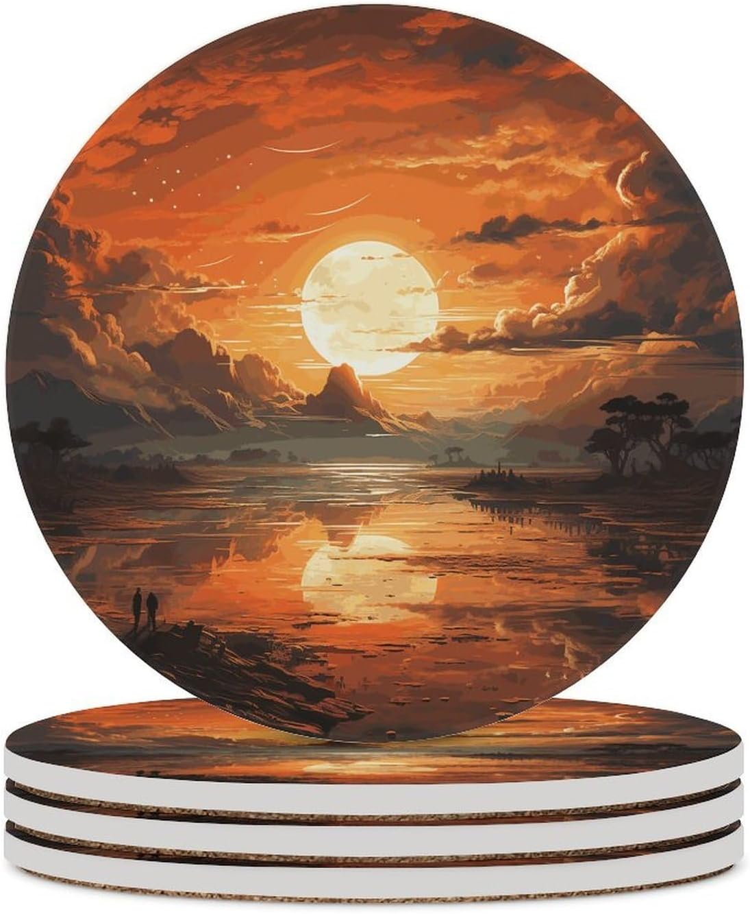 Orange Sky Coasters Round Coasters Set Ceramic Stone Coaster with Cork Base Coffee Cup Beverage Cup Mat Cute Funny Table Drinks Coaster for Mugs and Cups Office Kitchen